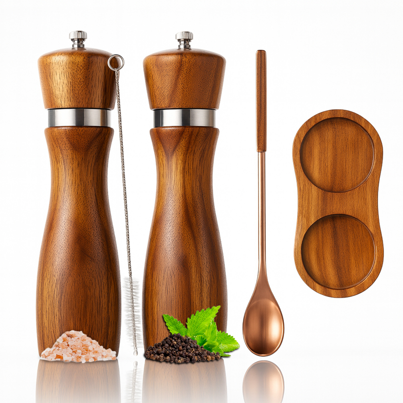 Premium Acacia Wood Salt & Pepper Grinder Set, 8-Inch Manual Mills Premium Acacia Wood Salt & Pepper Grinder Set, 8-Inch Manual Mills
