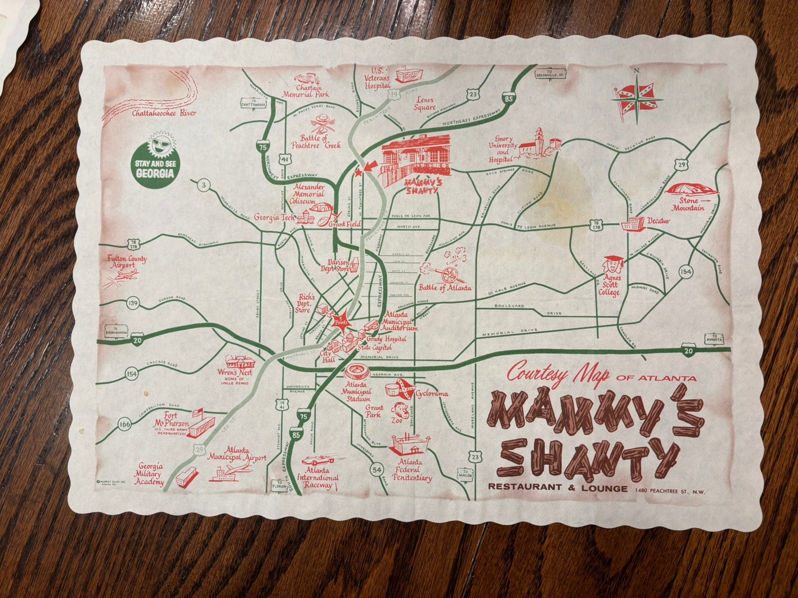 Rare Vintage Mammy’s Shanty Placemat Map of Atlanta Rare Vintage Mammy’s Shanty Placemat Map of Atlanta