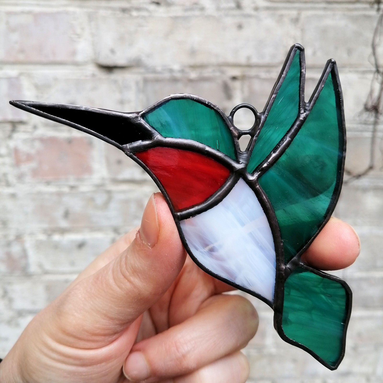 Hummingbird Stained Glass Suncatcher, Ruby Throated Humming Bird Window Hanging