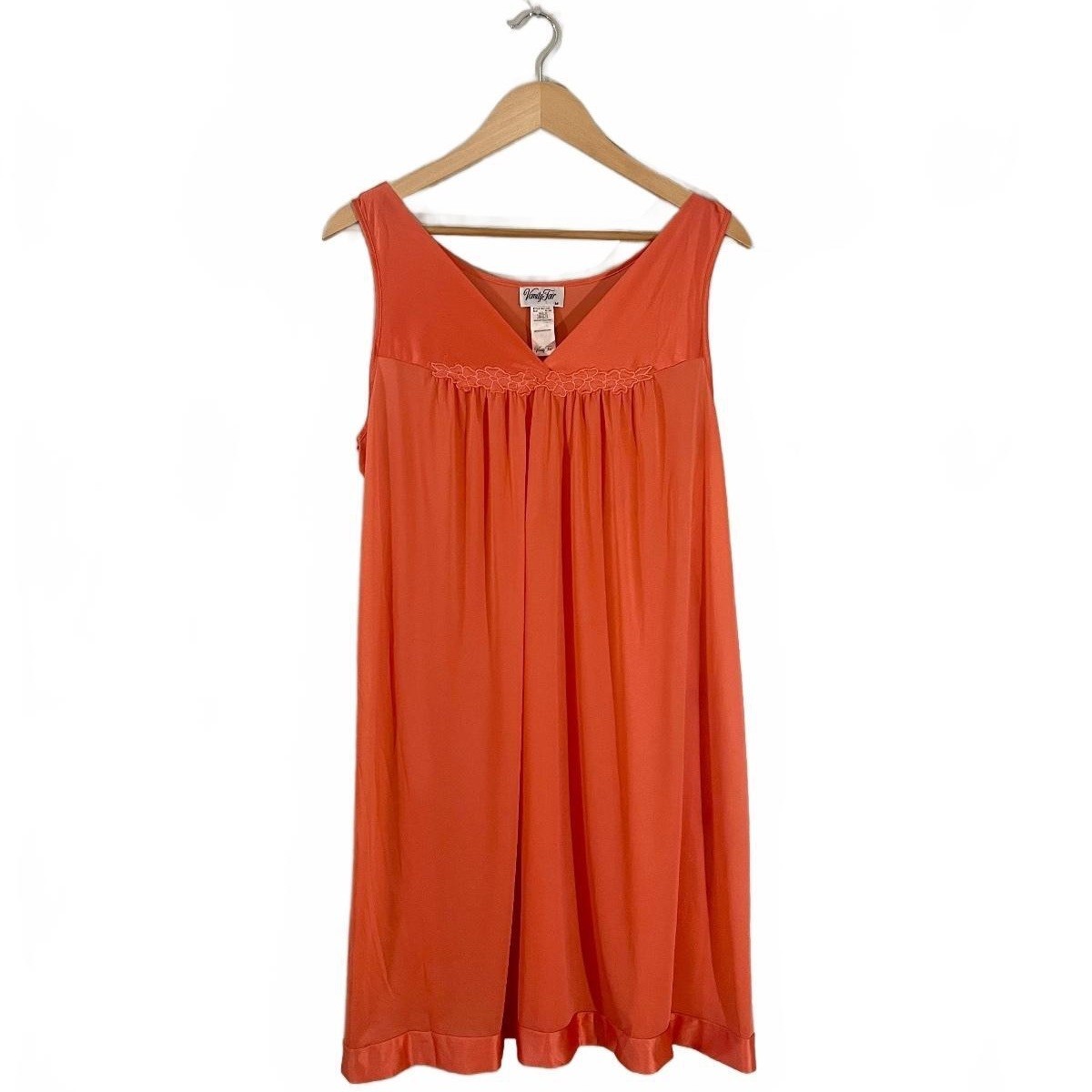 Vintage Vanity Fair Orange Floral Babydoll Sleeveless Nightgown Coquette Retro