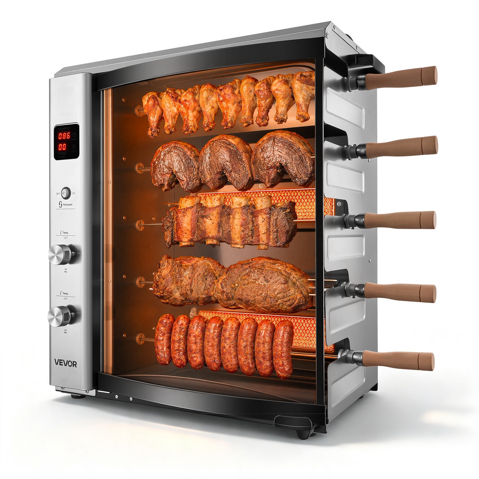 VEVOR Countertop Vertical Oven Brazilian Flame 5 Auto Rotating Skewers