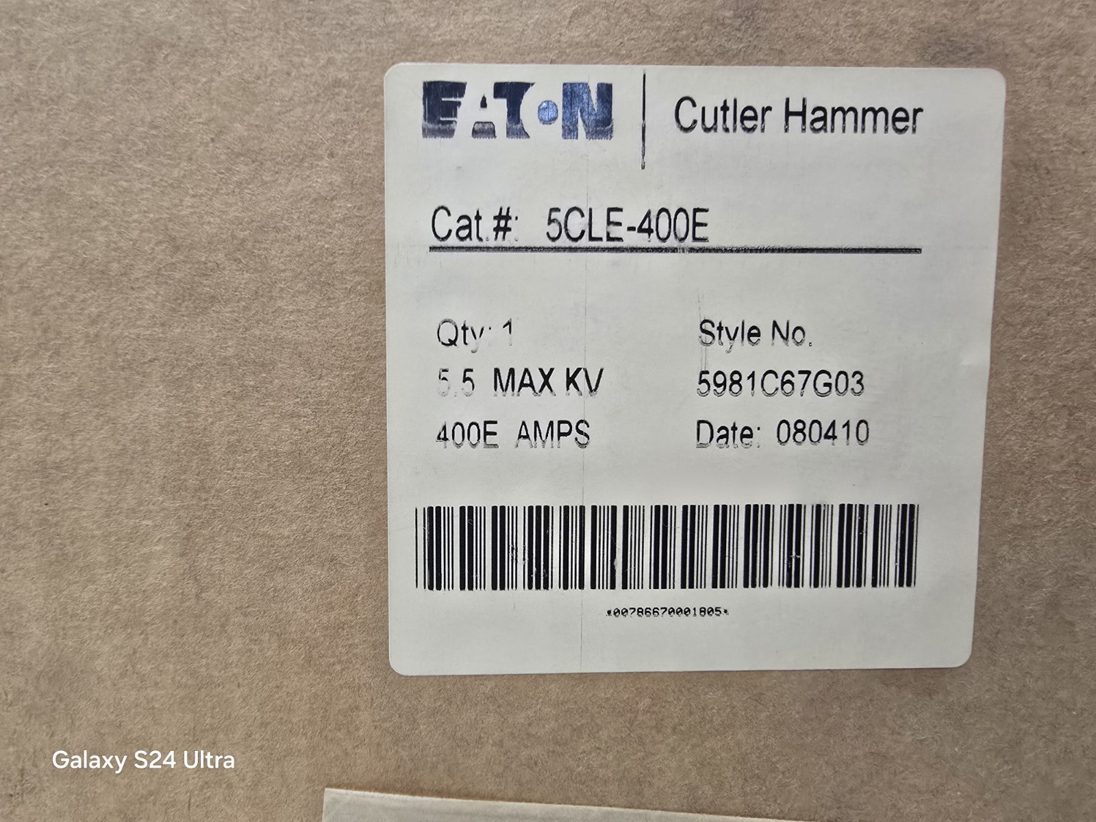 Eaton/ Cutler Hammer 5CLE-400E Medium Voltage 5500v (5.5kv/4.8kv) Class E Fuse Eaton/ Cutler Hammer 5CLE-400E Medium Voltage 5500v (5.5kv/4.8kv) Class E Fuse