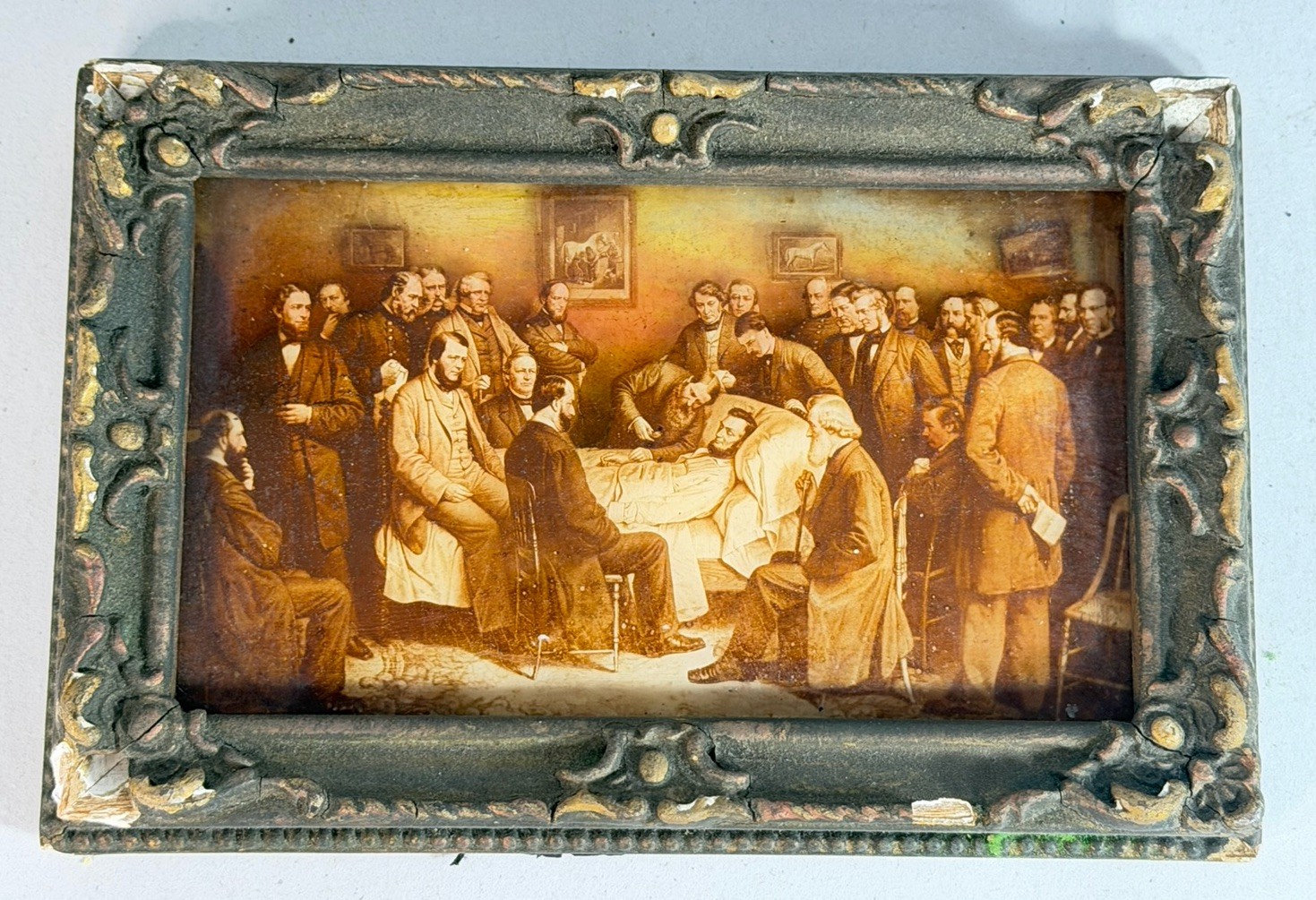 Antique Reverse Painting Abe Abraham Lincoln On His Deathbed Framed Antique Reverse Painting Abe Abraham Lincoln On His Deathbed Framed