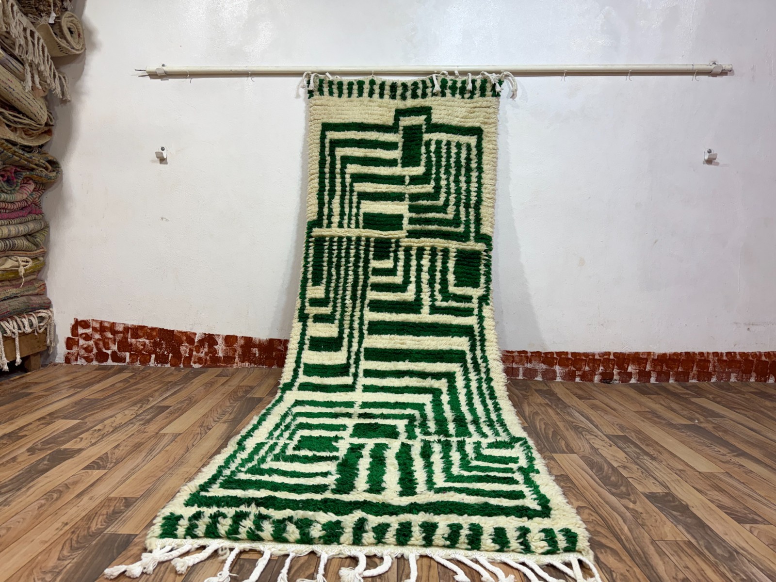 Green Beige Handmade Runner Rug – Custom Green Moroccan Rug Runner