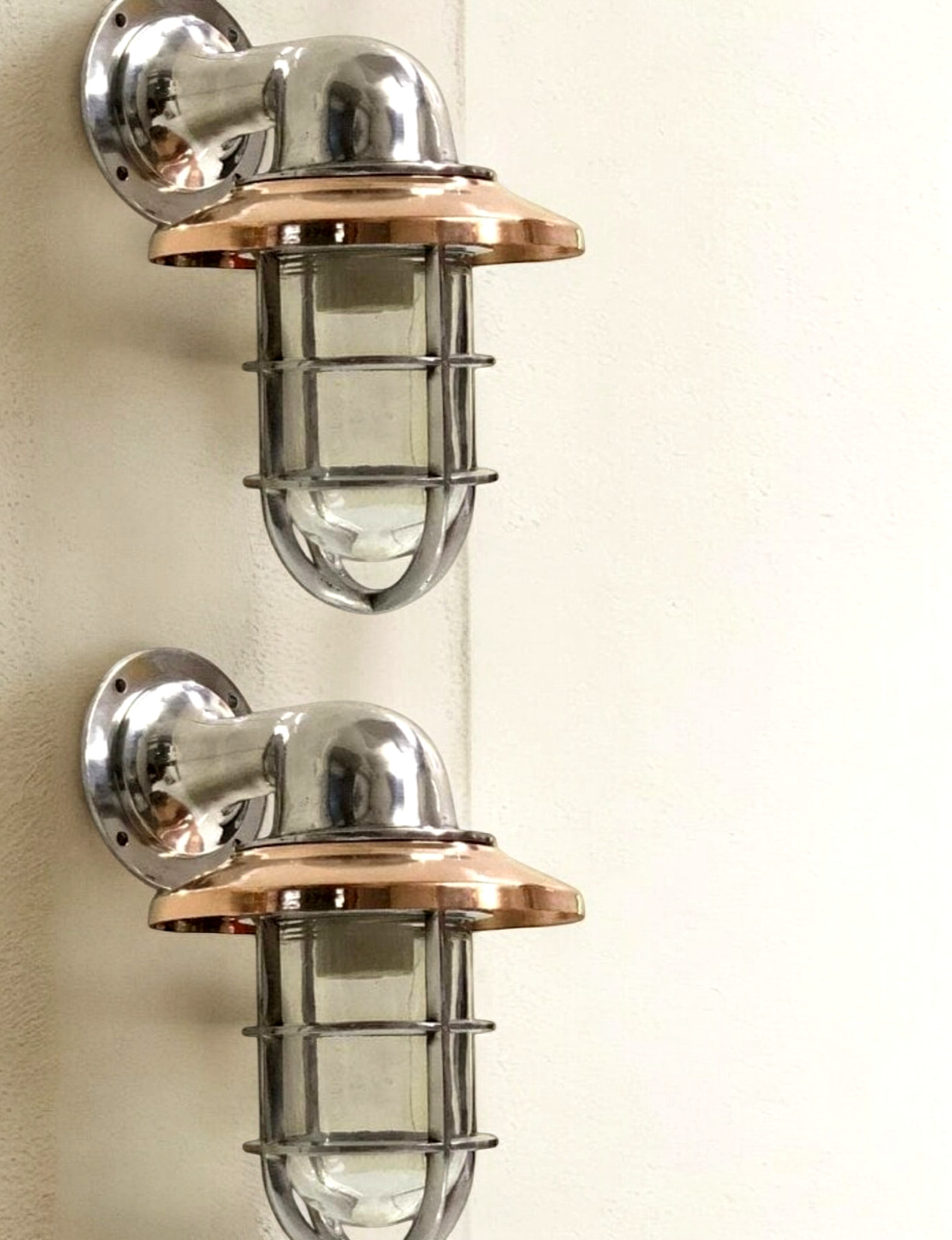 4PC VINTAGE ART DECO BRASS & COPPER WALL SAUNCE SHIP LIGHT PASSAGE LIGHT #G3