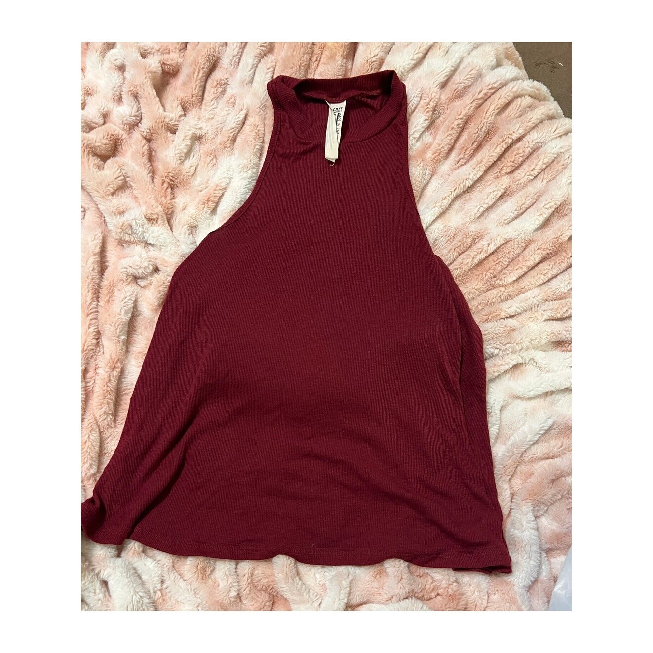 Free People Burgundy Ribbed High Neck Tank Top Large Swing Tunic Sleeveless