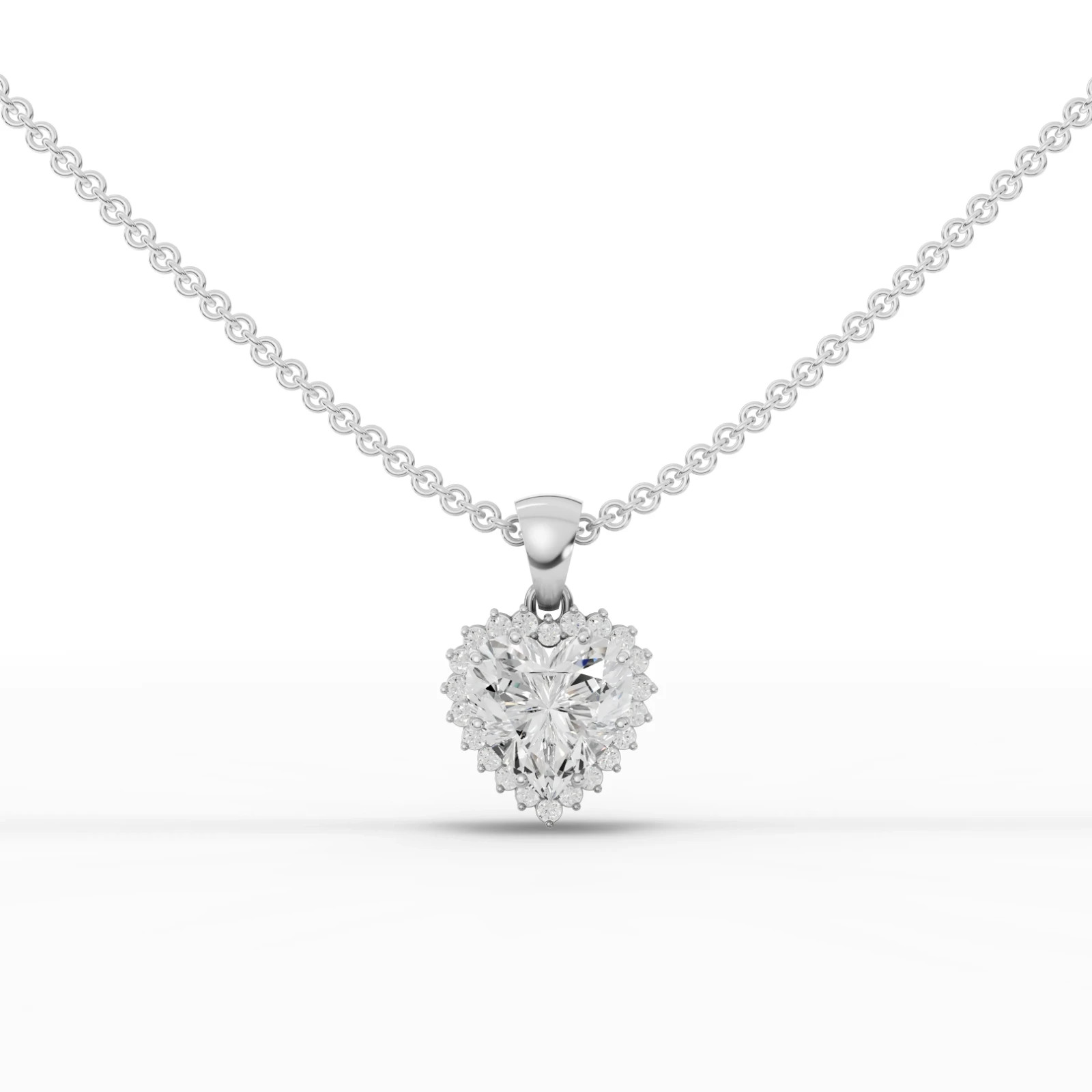 1.63 Ct Heart Halo Set Lab Grown Diamond Pendant Necklace 18k White Gold