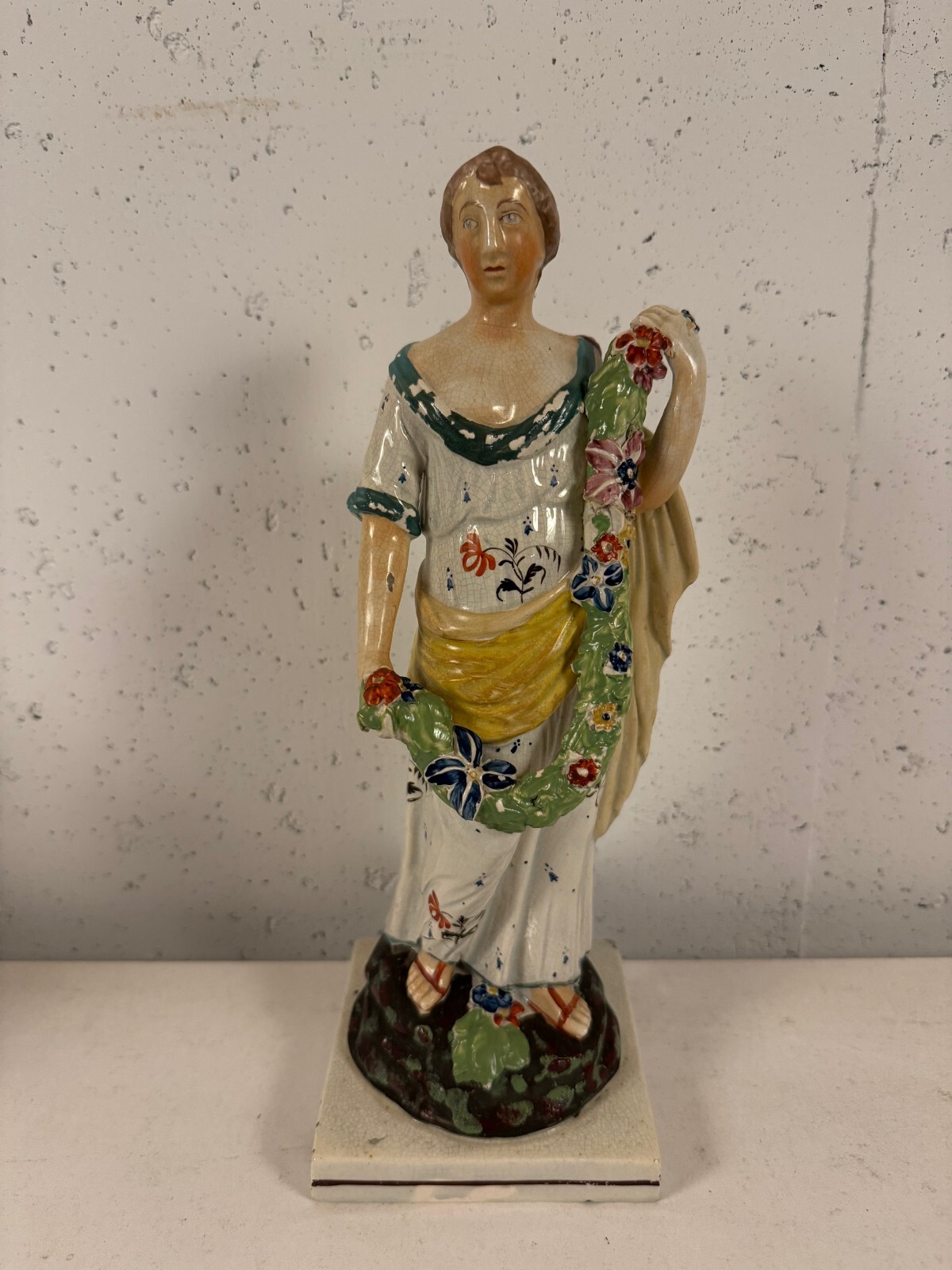 Antique Staffordshire Pearlware Figurine Flora Classical Garland Enoch Wood 1810