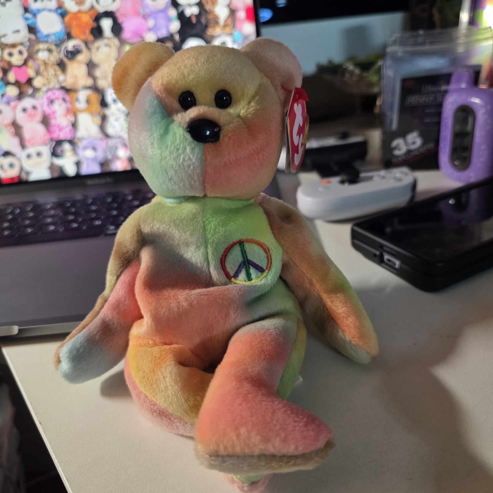 1997 TY Beanie Baby PEACE Pastel Tie-Dye Bear #4053 5th Gen Retired w/ Tags