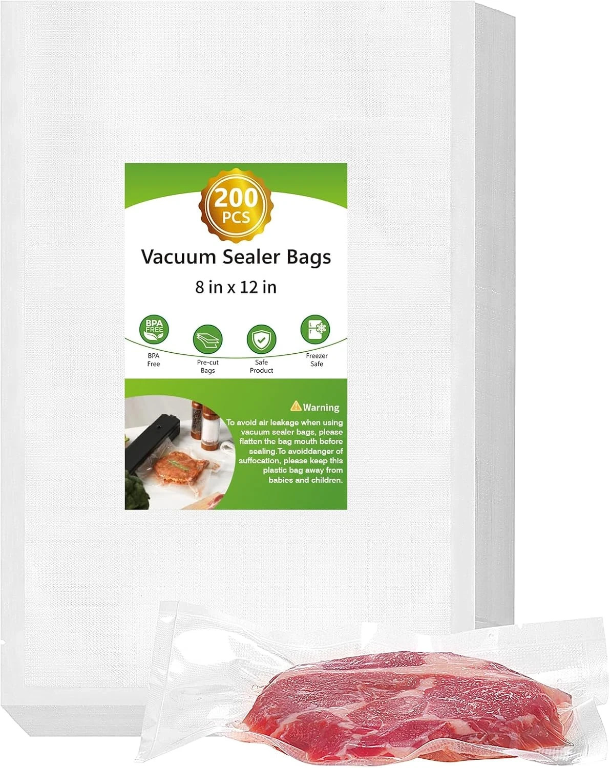 200Pcs Vacuum Sealer Bags, Food Saver Bags Quart 8\