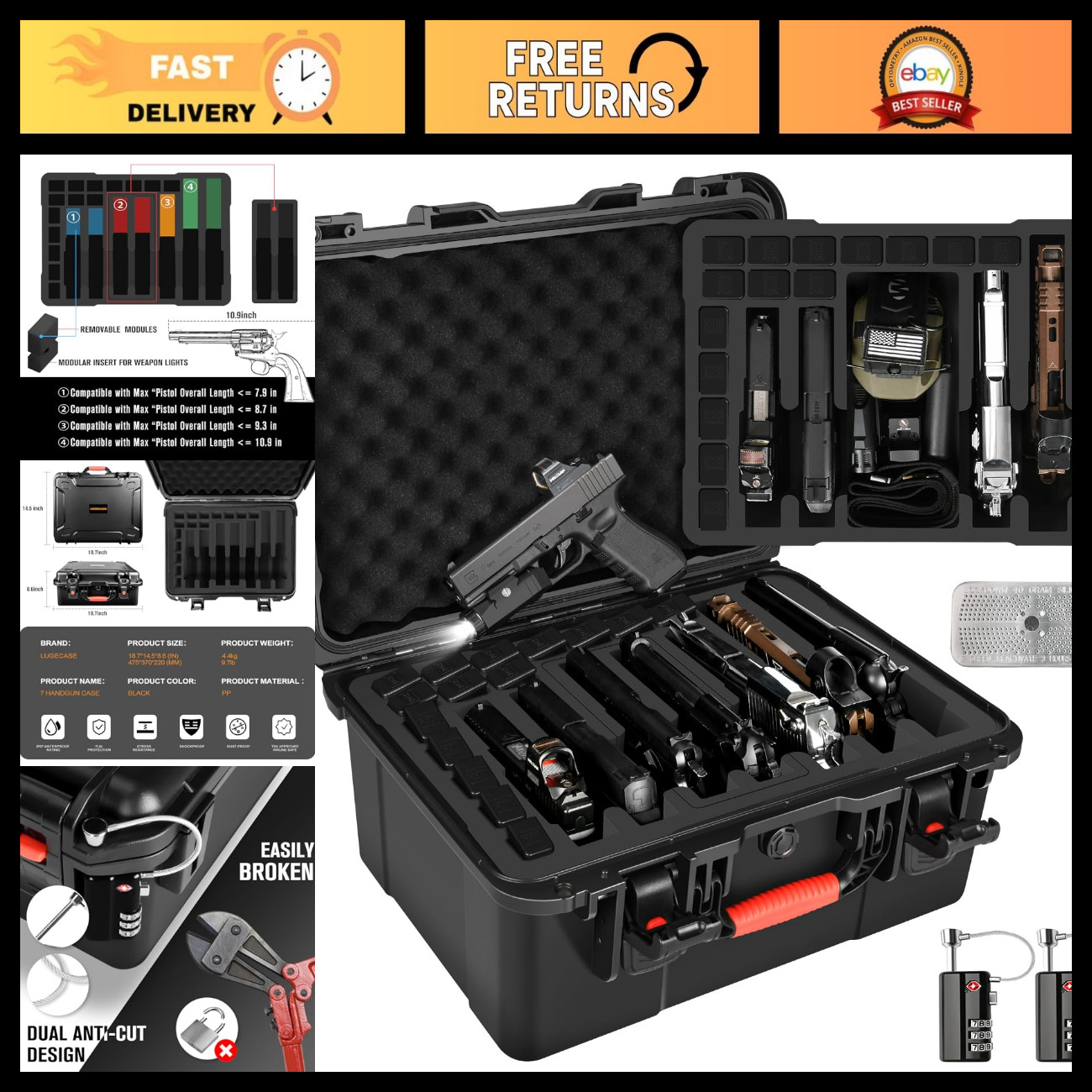 Multi-Handgun Pistol Case - Holds Multiple Pistols & Magazines, Durable Storage