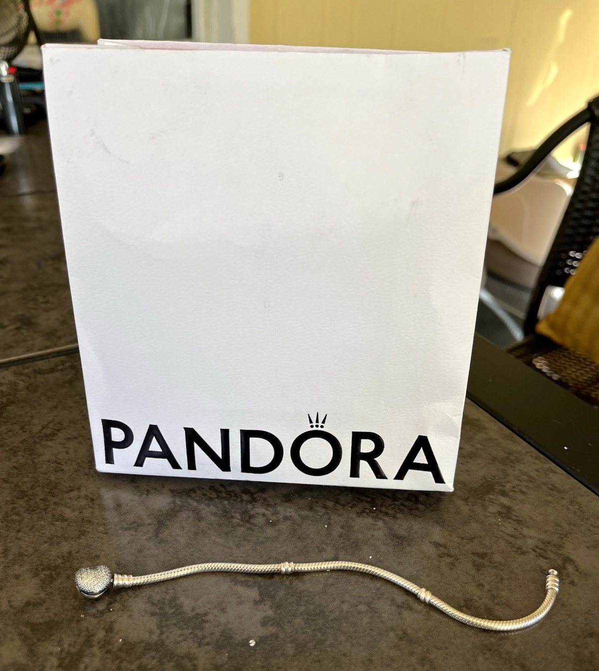 PANDORA Silver Snake Chain Charm Bracelet heart clasp 7 inch. PANDORA Silver Snake Chain Charm Bracelet heart clasp 7 inch.