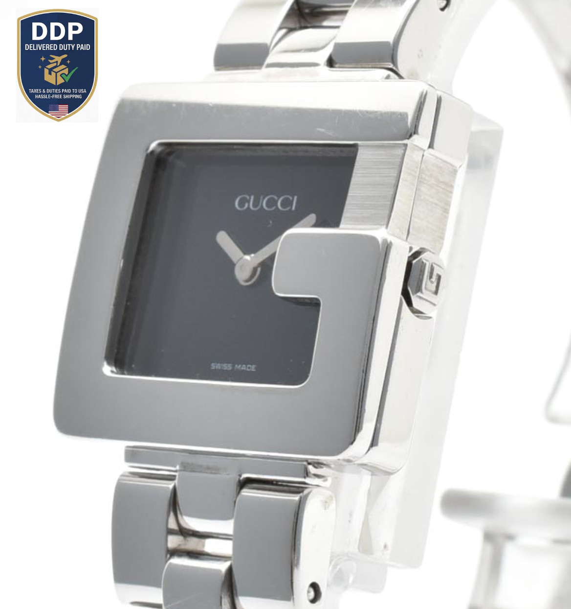 [Excellent+5] GUCCI 3600L G-Watch Black Dial Silver Stainless Ladies Watch 15.5c