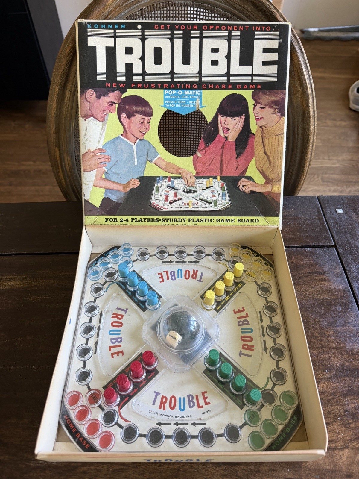 Vintage 1965 Trouble Board Game  Pop-O-Matic No. 310 Kohner Bros **Complete**