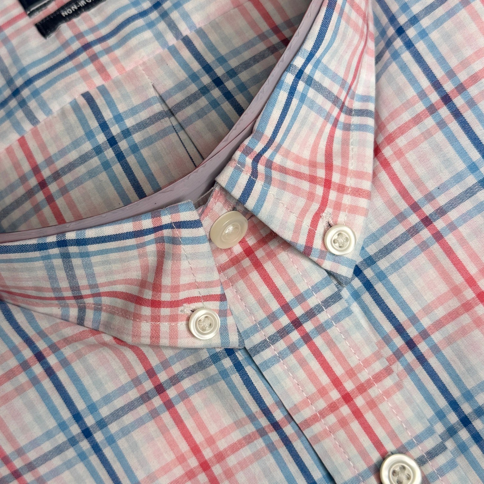 IZOD Button Down Shirt Men XXL Rapture Rose Plaid Non-Iron Stretch Long Sleeve