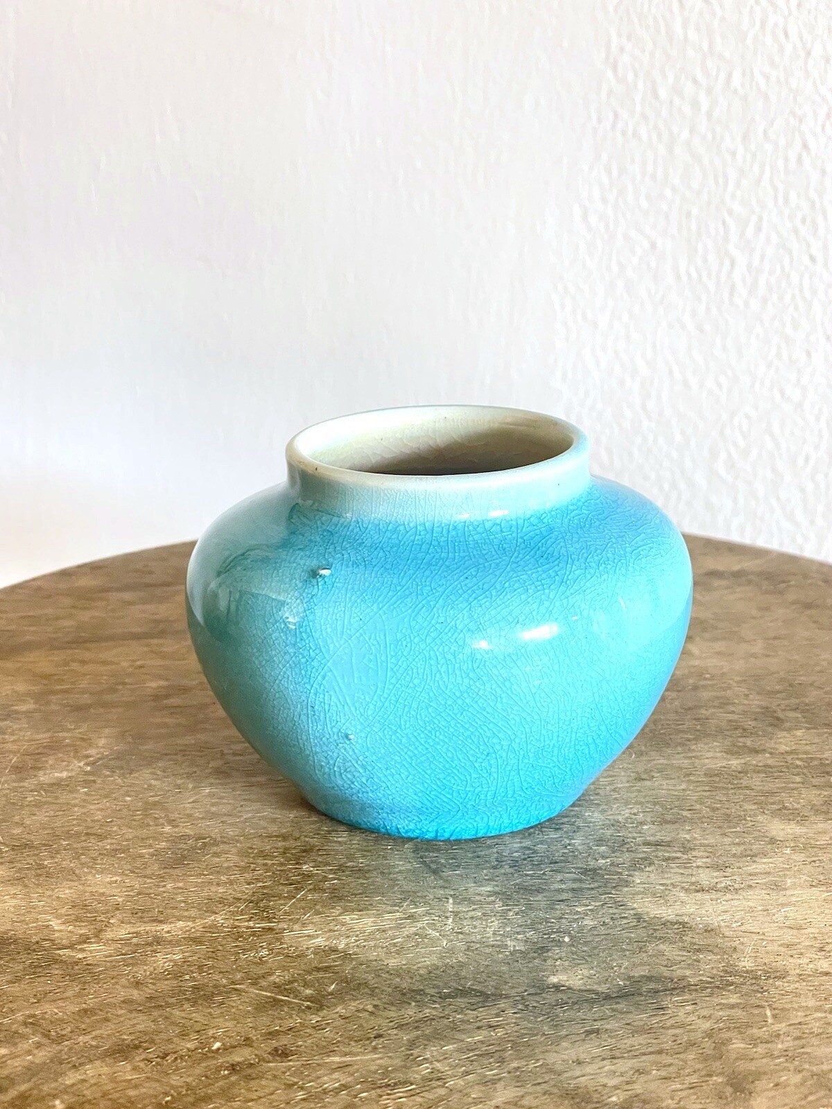 Pisgah Forest Turquoise Blue & White Asian Low Bowl Vase 3\
