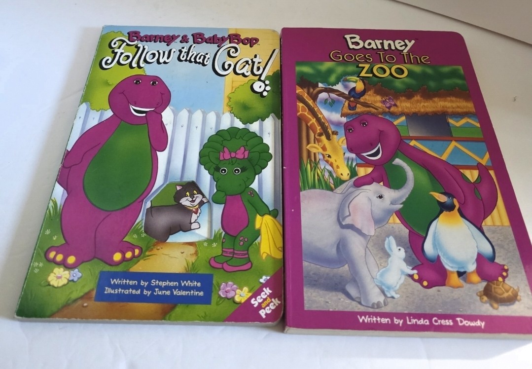 Barney Goes to the Zoo 1993 & Barney & Babybop Follow The Cat BoardBooks VINTAGE Barney Goes to the Zoo 1993 & Barney & Babybop Follow The Cat BoardBooks VINTAGE