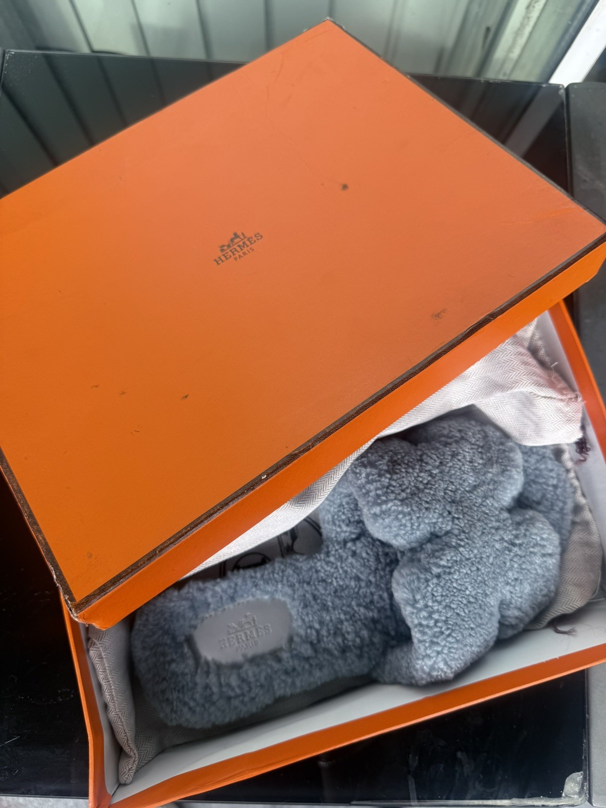 HERMES Fur ORAN OASIS SANDAL SLIPPERS Chèvre Valours