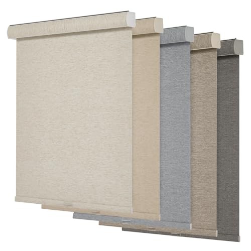 PERSILUX BLACKOUT ROLLER SHADES FOR WINDOWS,CORDLESS,LINEN FABRIC,ROLLER - CREAM