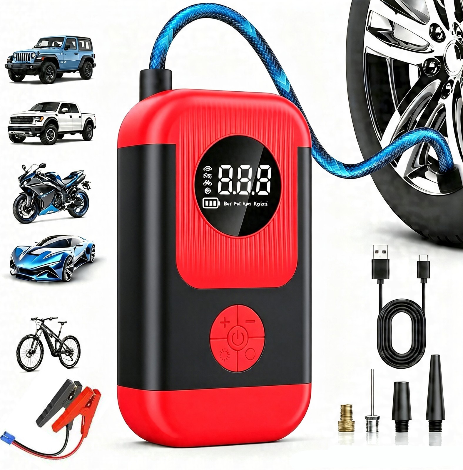 10000A Car Jump Starter With Air Compressor Pack Booster 12V PowerBank Emergency