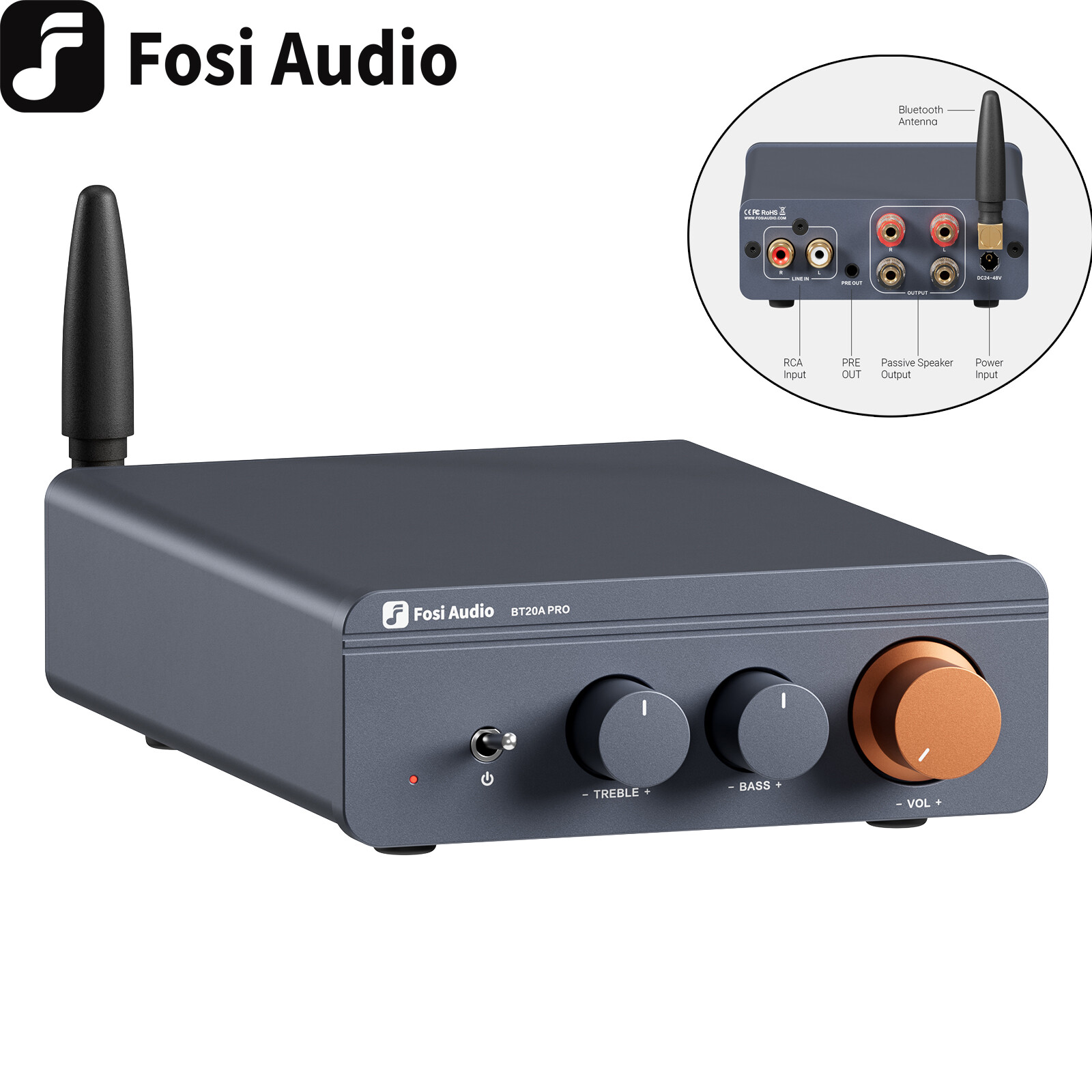 Fosi Audio BT20A PRO 300WX2 TPA3255 Bluetooth 2 Channel Class D Amplifiers Hi-Fi
