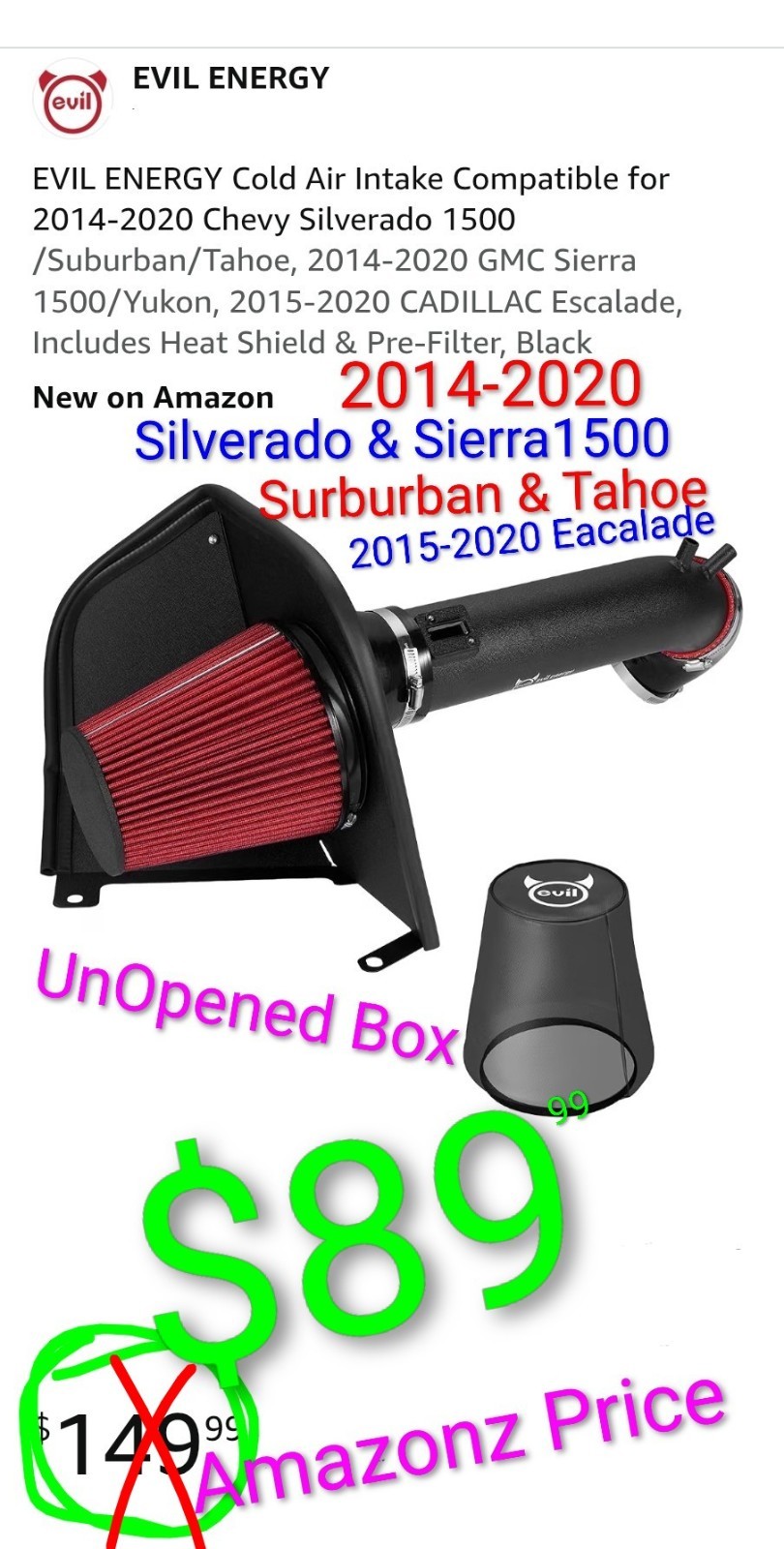 2014-2020 Silverado,Suburban,Tahoe,Sierra,Yukon ('15-20)Escalade Cold Air Intake