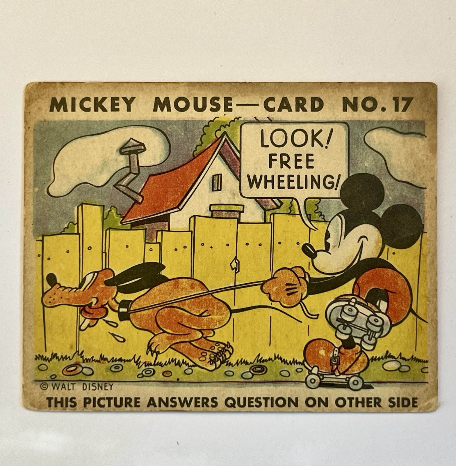 1935 Mickey Mouse Gum Card R89 - TYPE 1 - #17 - RARE - Free Wheeling 1935 Mickey Mouse Gum Card R89 - TYPE 1 - #17 - RARE - Free Wheeling