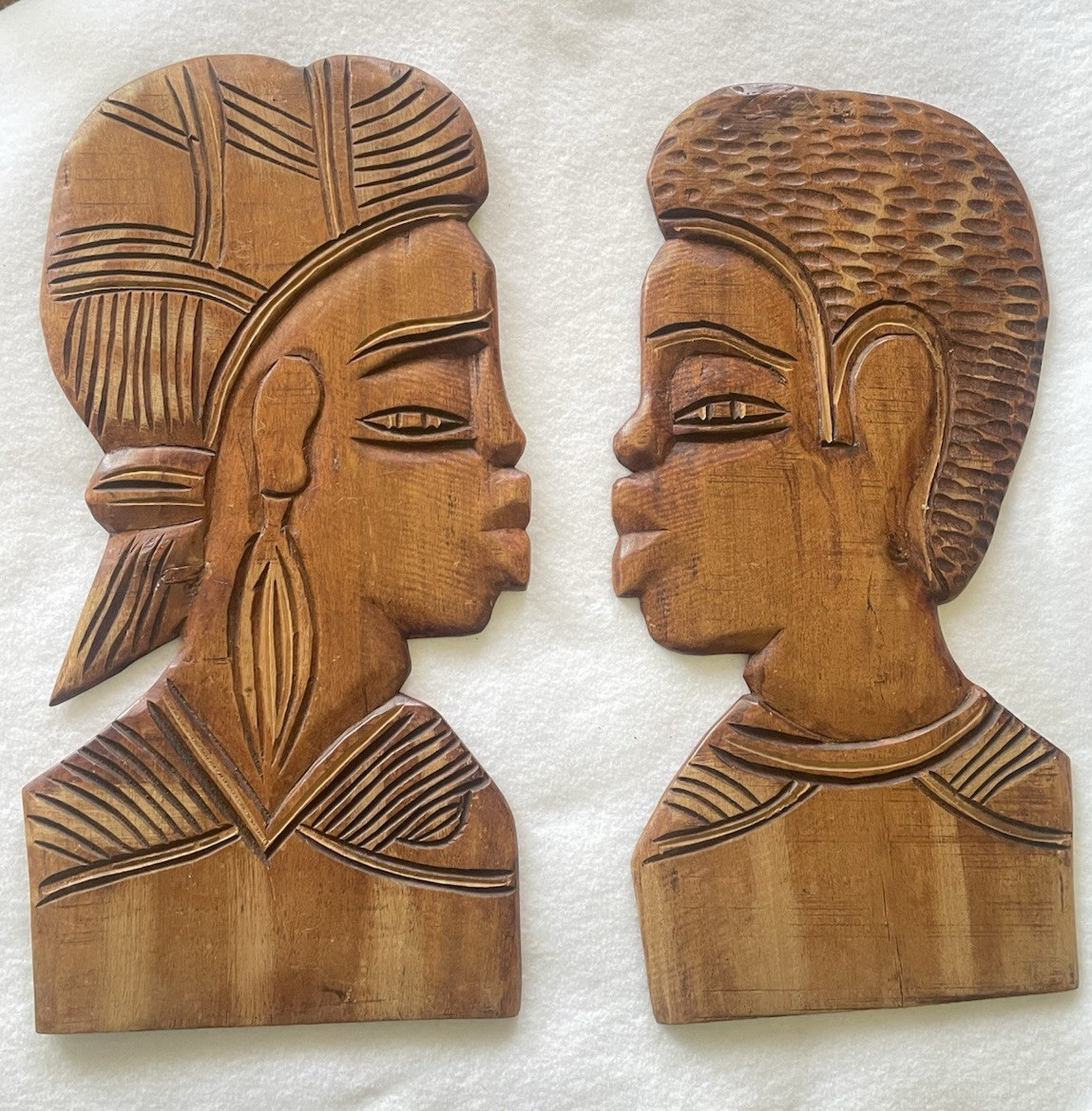 2 Vintage African Tribal Art Hand-Carved Man and Woman 11.5 2 Vintage African Tribal Art Hand-Carved Man and Woman 11.5