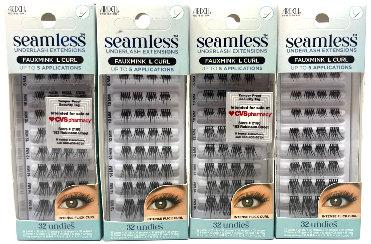 (4) Ardell Seamless Underlash Extensions 32 Undies Each Sealed Faux Mink L Curl (4) Ardell Seamless Underlash Extensions 32 Undies Each Sealed Faux Mink L Curl