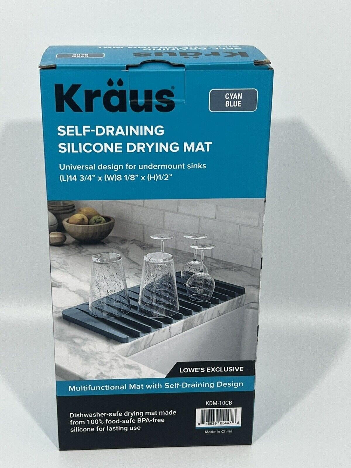 Kraus Silicone Sink Mat Self Draining Mat Cyan Blue 14 3/4\
