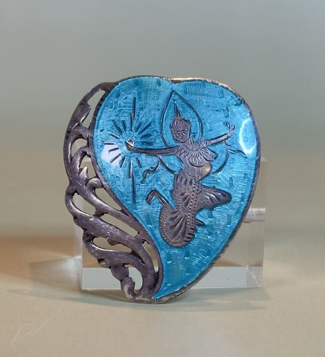 Vintage Siam Sterling Silver Blue Enamel Thai Dancer Brooch Pin Ornate Filigree Vintage Siam Sterling Silver Blue Enamel Thai Dancer Brooch Pin Ornate Filigree