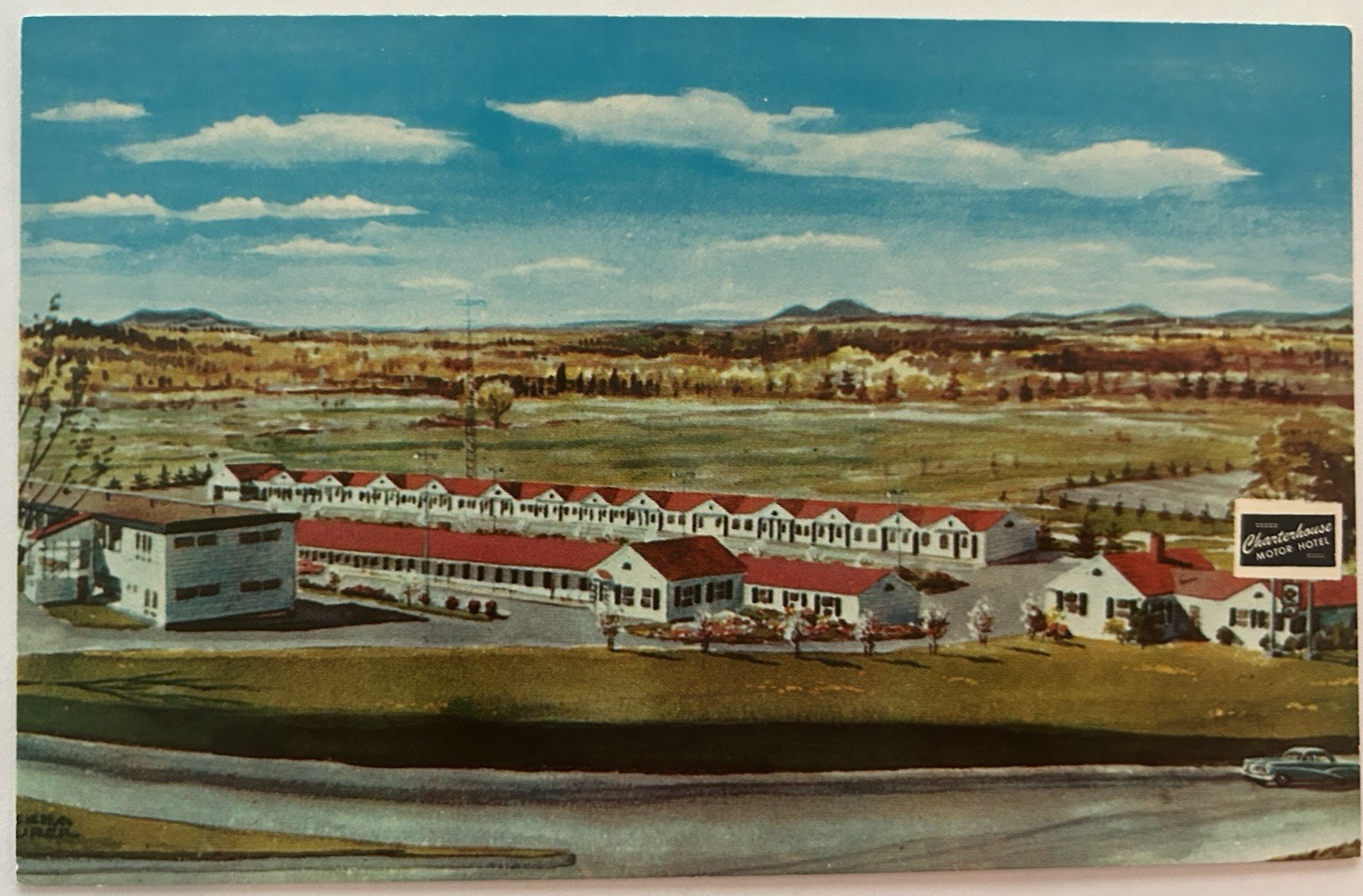 Charterhouse Motor Hotel Postcard | Bangor, Maine | Vintage Aerial View