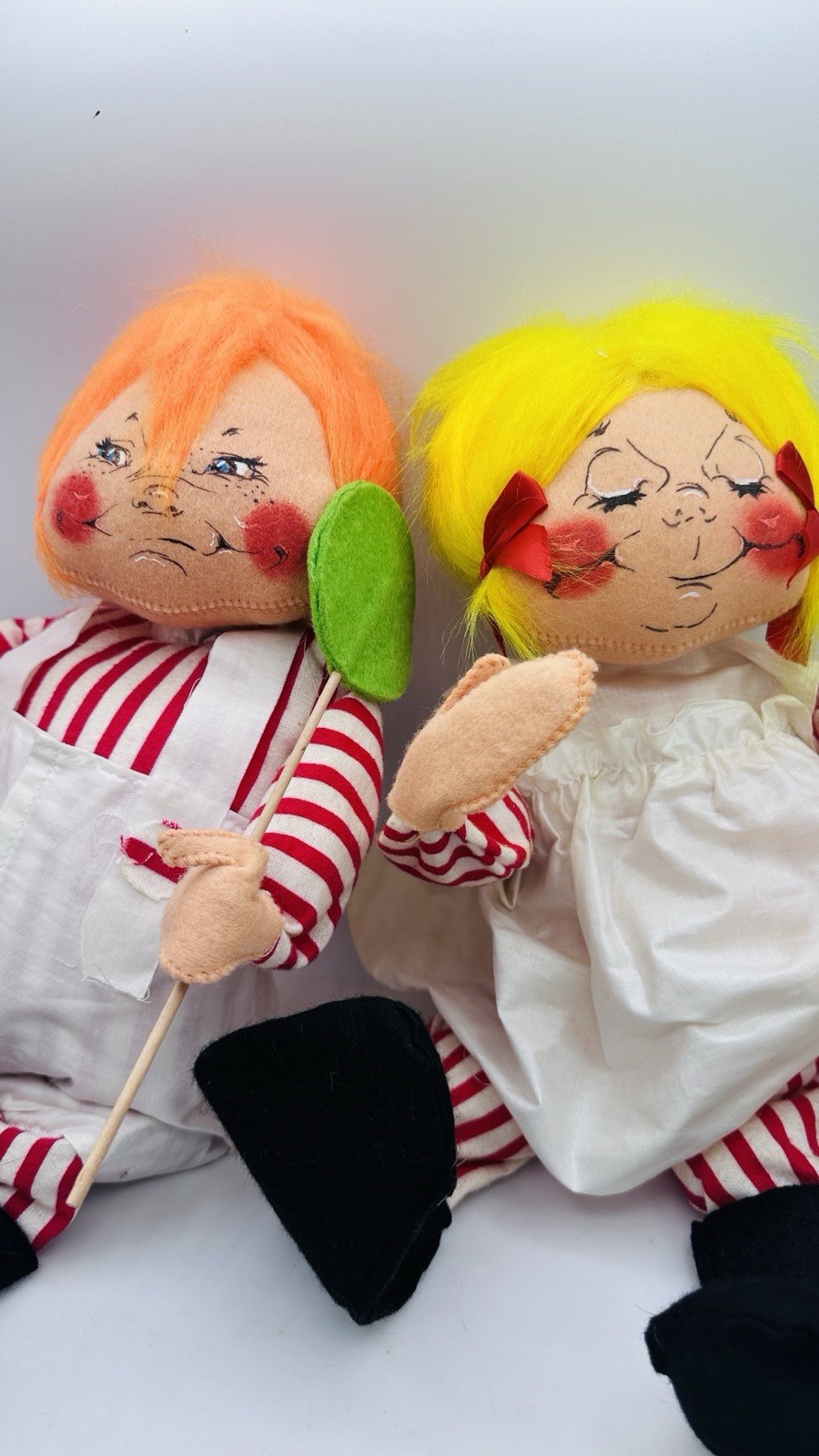 Annalee Mobilitee Candy Kids Pair Boy Girl Felt Dolls  Rare Set Vintage 1969 HTF