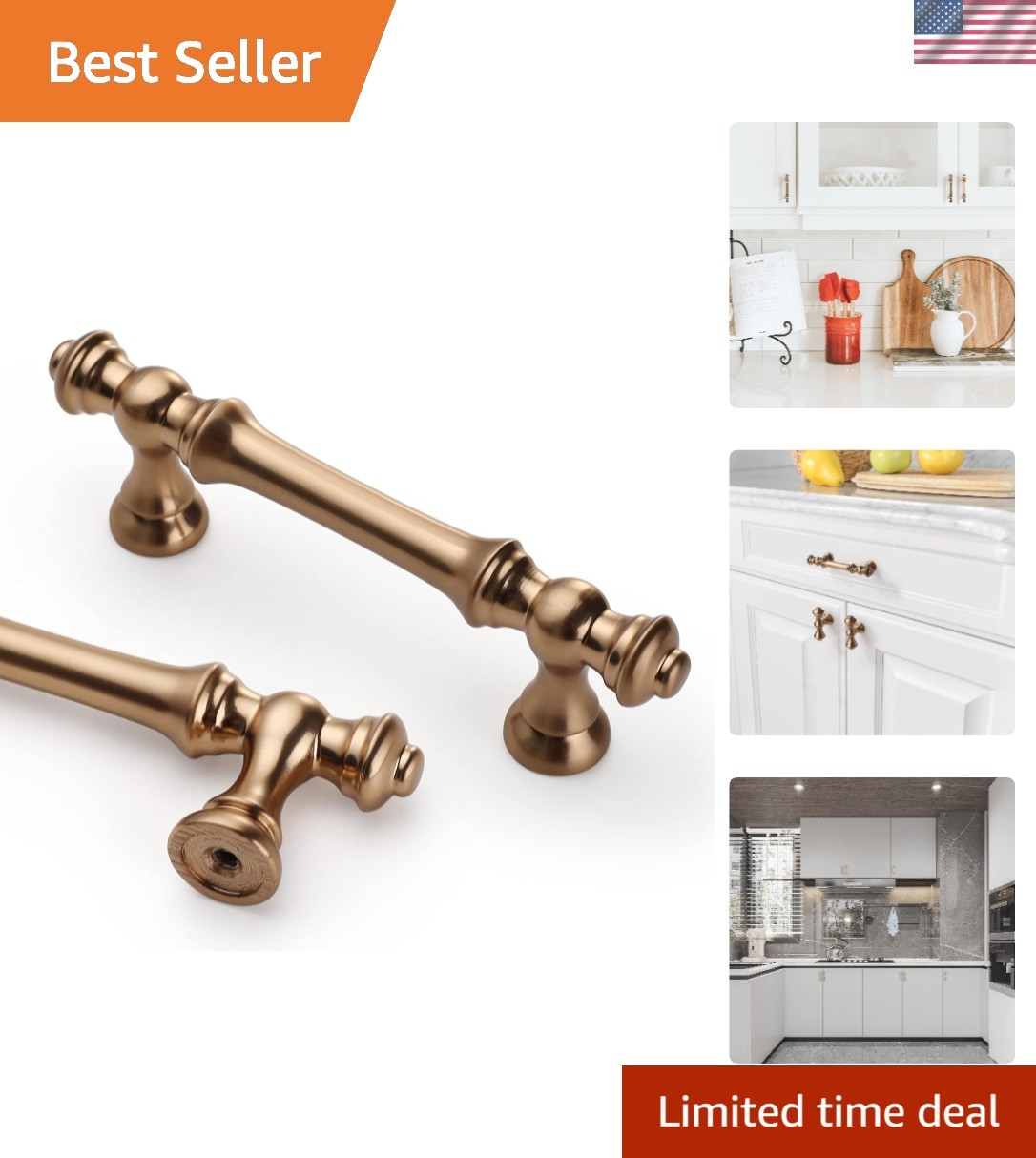 Elegant 3 Inch Champagne Bronze Kitchen Pulls - Strong Zinc Alloy Construction