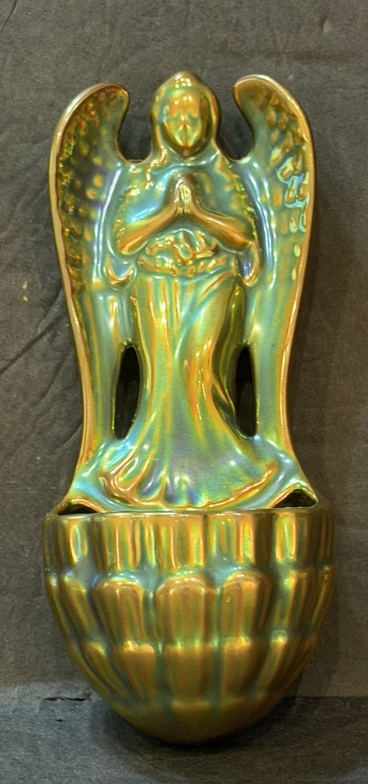 Zsolnay Pecs Hungarian Green Eosin Pattern Holy Water Tank