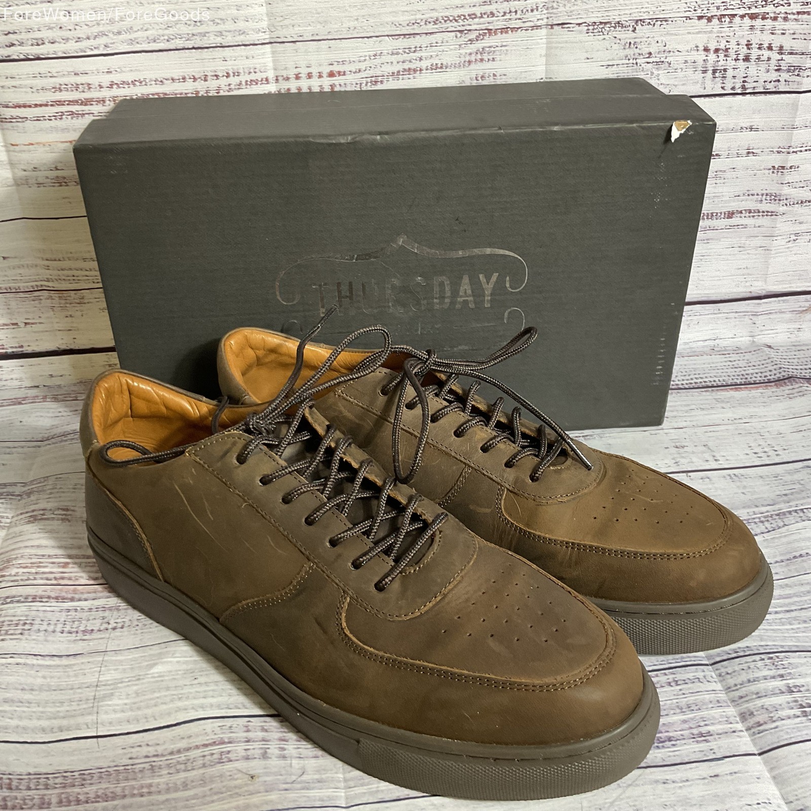 NWB THURSDAY Everyday Men\'s Court Brown Leather Sneakers- SZ 12