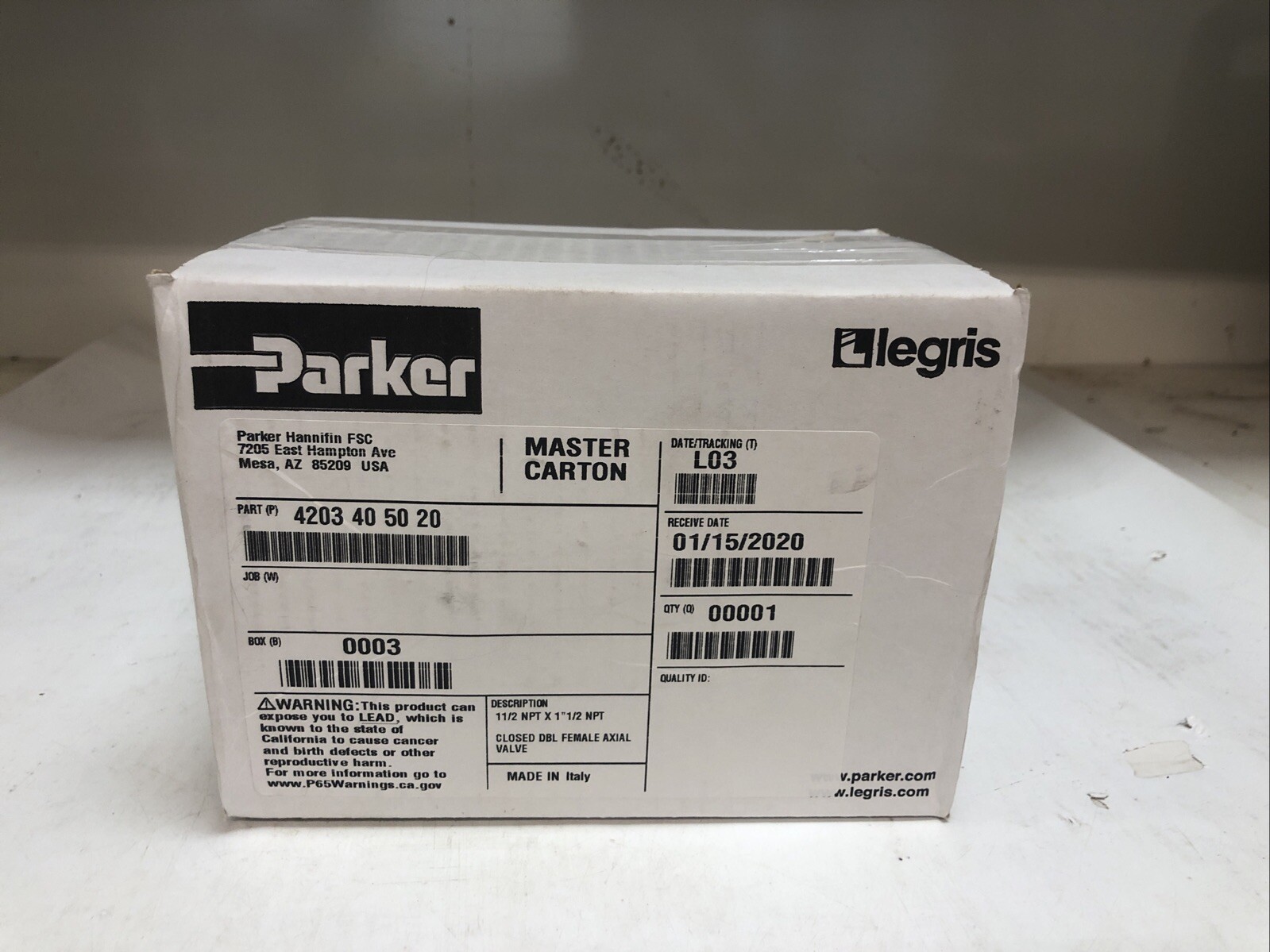 1 New Parker legris Closed DBL Axle Valve 4203-40-50-20,11/2 NPT X 1” 1/2 NPT * 1 New Parker legris Closed DBL Axle Valve 4203-40-50-20,11/2 NPT X 1” 1/2 NPT *