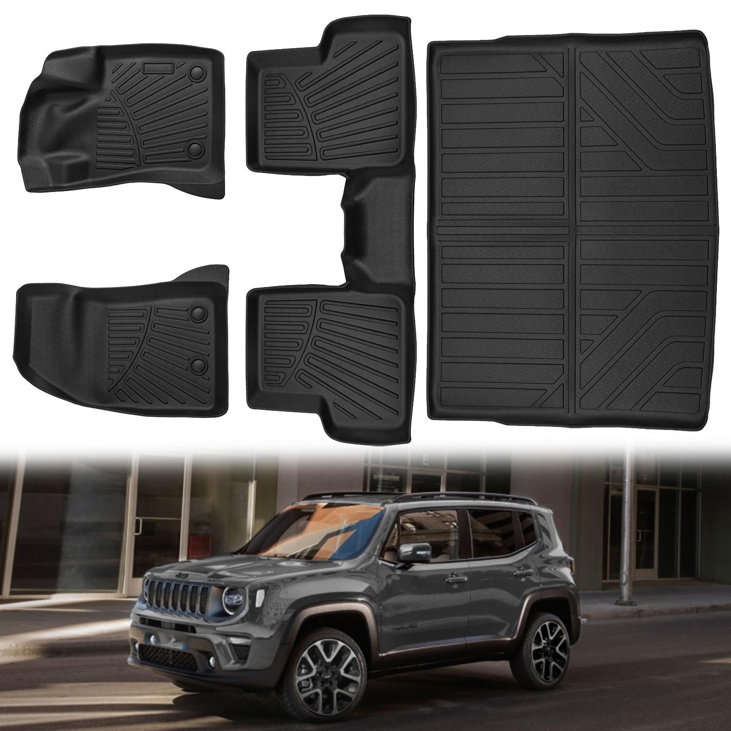 TPE 3D Floor Mats &Trunk Cargo Liner For 2015-2023 Jeep Renegade All-Weather US TPE 3D Floor Mats &Trunk Cargo Liner For 2015-2023 Jeep Renegade All-Weather US