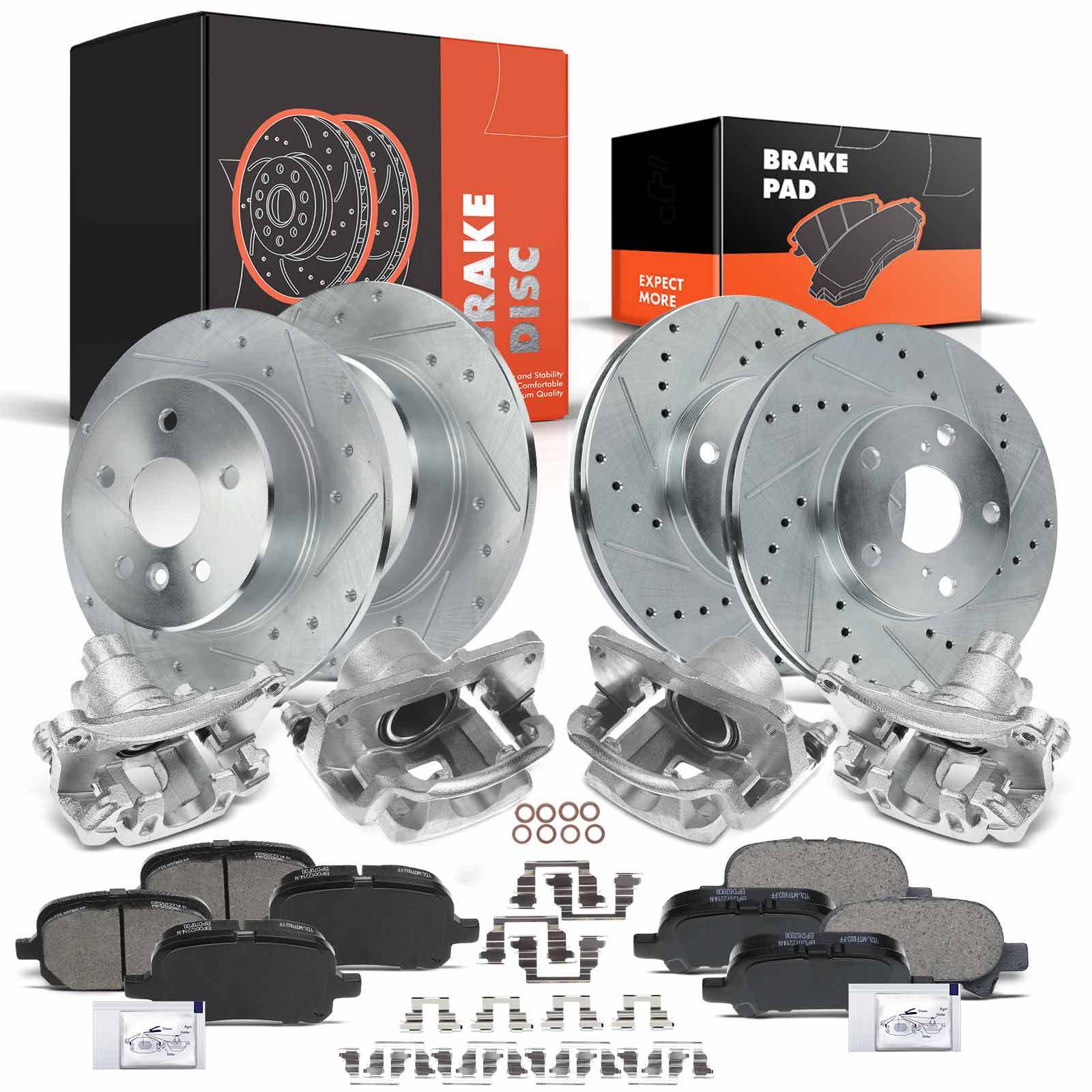 16x Drilled Brake Rotor & Brake Pad + Brake Caliper for Toyota Avalon Front&Rear