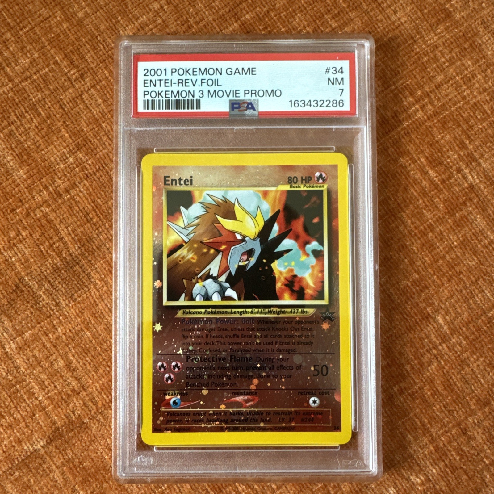 2000 POKEMON NEO 2 PROMO REVERSE FOIL #34 ENTEI PSA 7