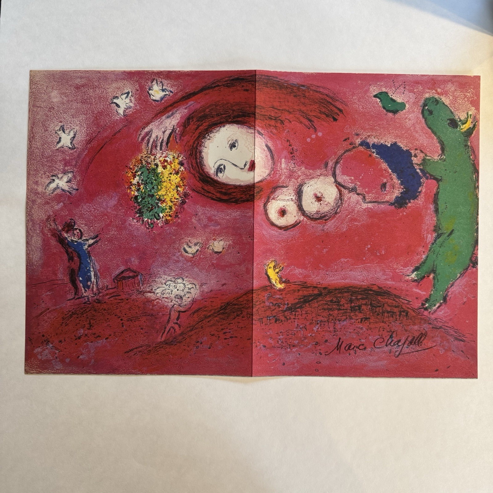 Vintage Marc Chagall Hand-Signed Art Print Double-Page Spread Centerfold