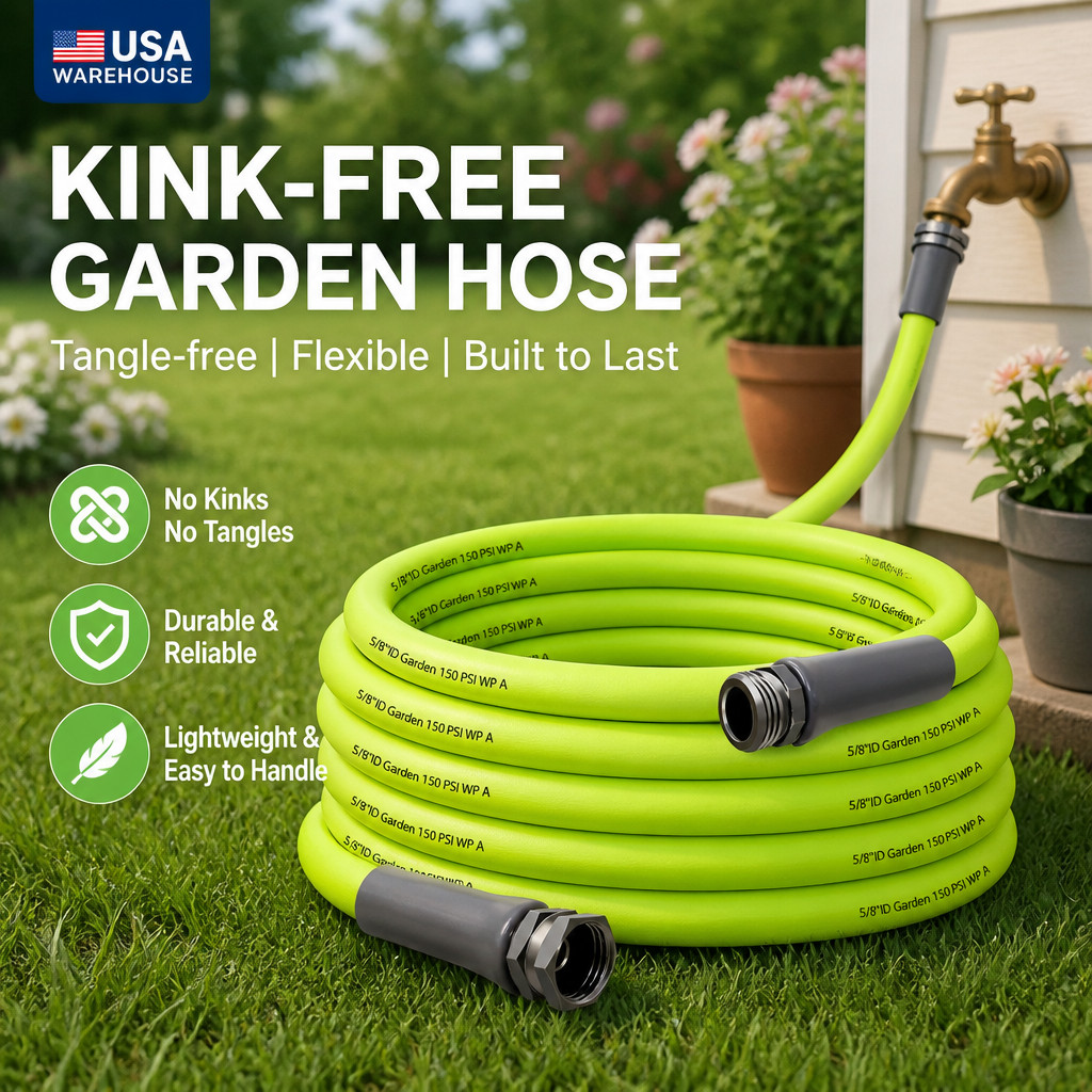 Premium 5/8 Inch Rubber Garden Hose Lightweight Kink Resistant Water Hose