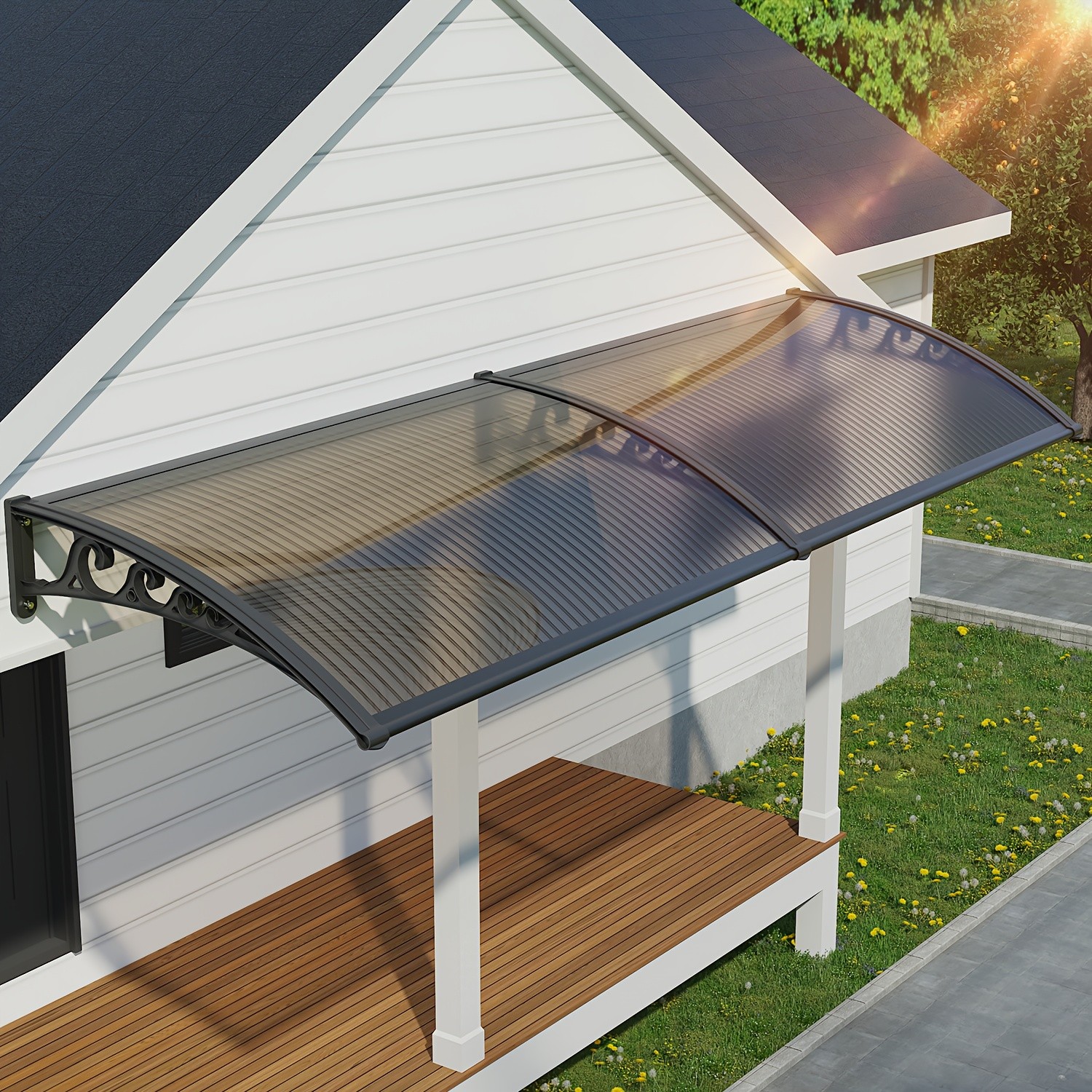 Window Awning Outdoor Door Canopy ABS Bracket Brown Polycarbonate Panel 48&60 IN Window Awning Outdoor Door Canopy ABS Bracket Brown Polycarbonate Panel 48&60 IN