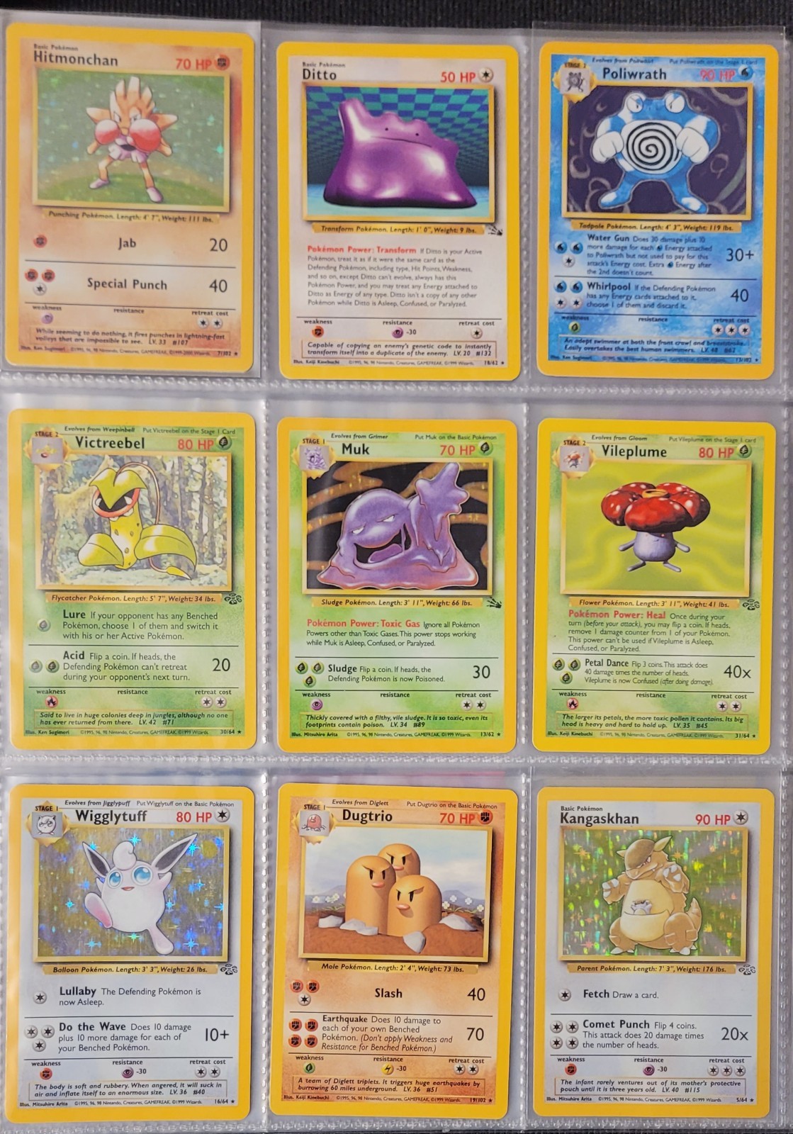 Lot Of 9 VINTAGE Pokemon Cards Holo And Rare Base Set Jungle And Fossil Cards
