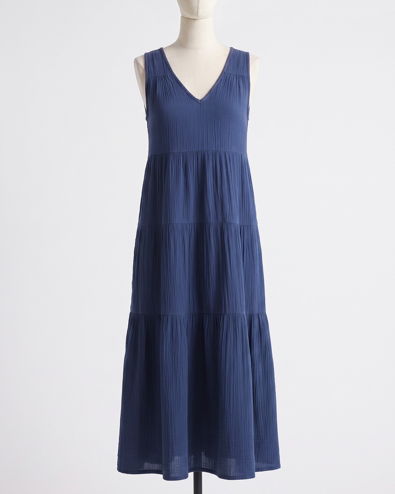 Quince Womens 100% Organic Cotton Gauze Tiered Maxi Dress