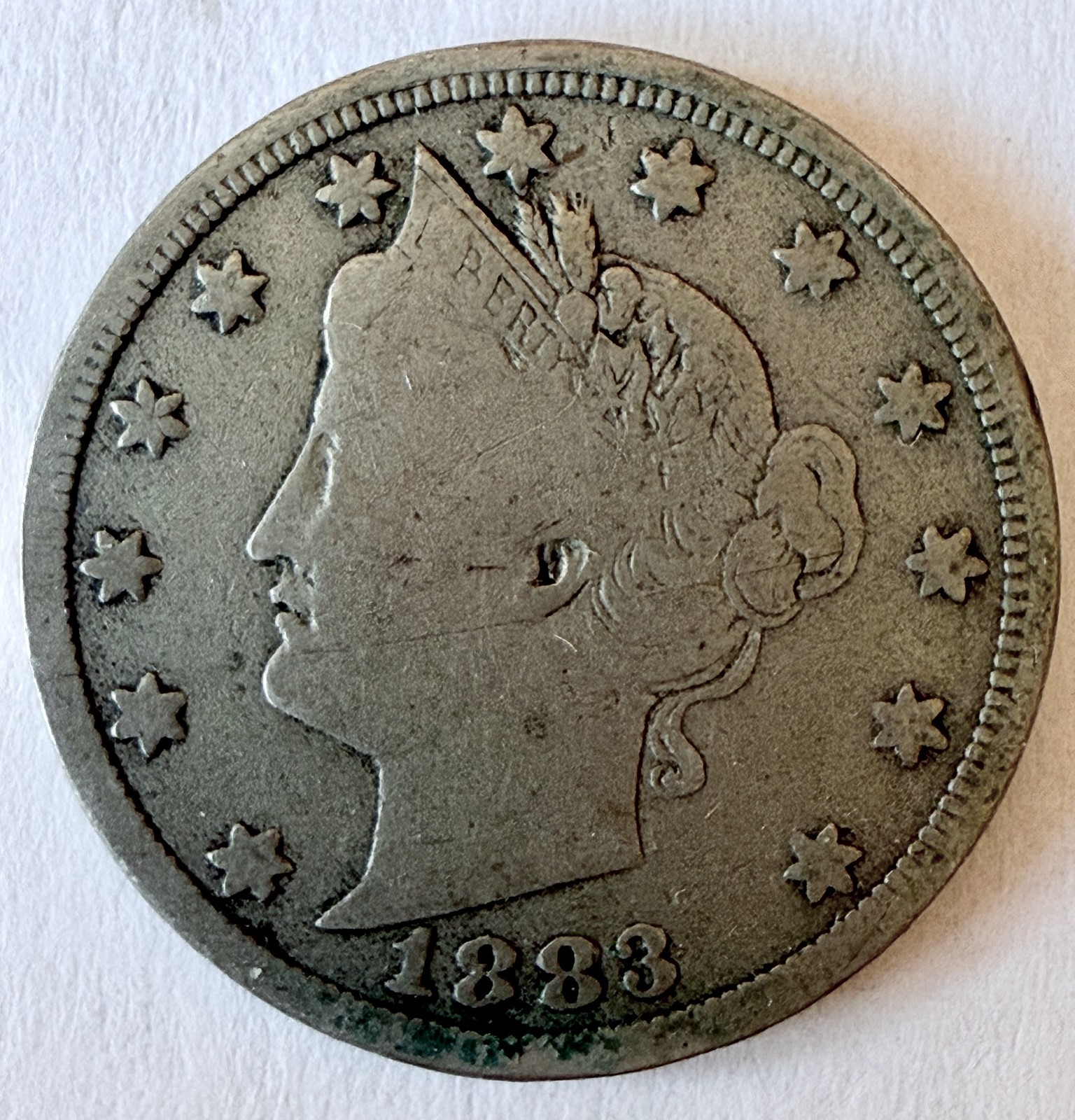 Antique 1883 V Nickel Liberty 5C Coin - No CENTS (K) Antique 1883 V Nickel Liberty 5C Coin - No CENTS (K)