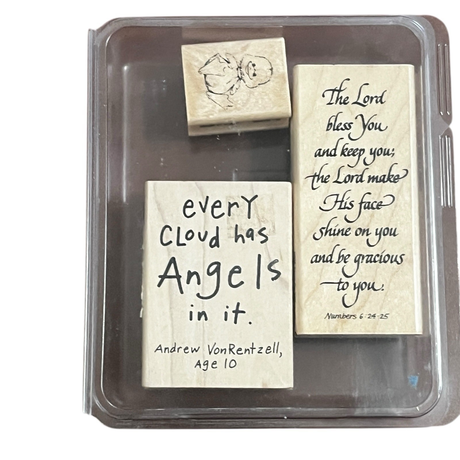 Inkadinkado Stampendous Rubber Stamp Set Religious Angel Quote Wood Mounted