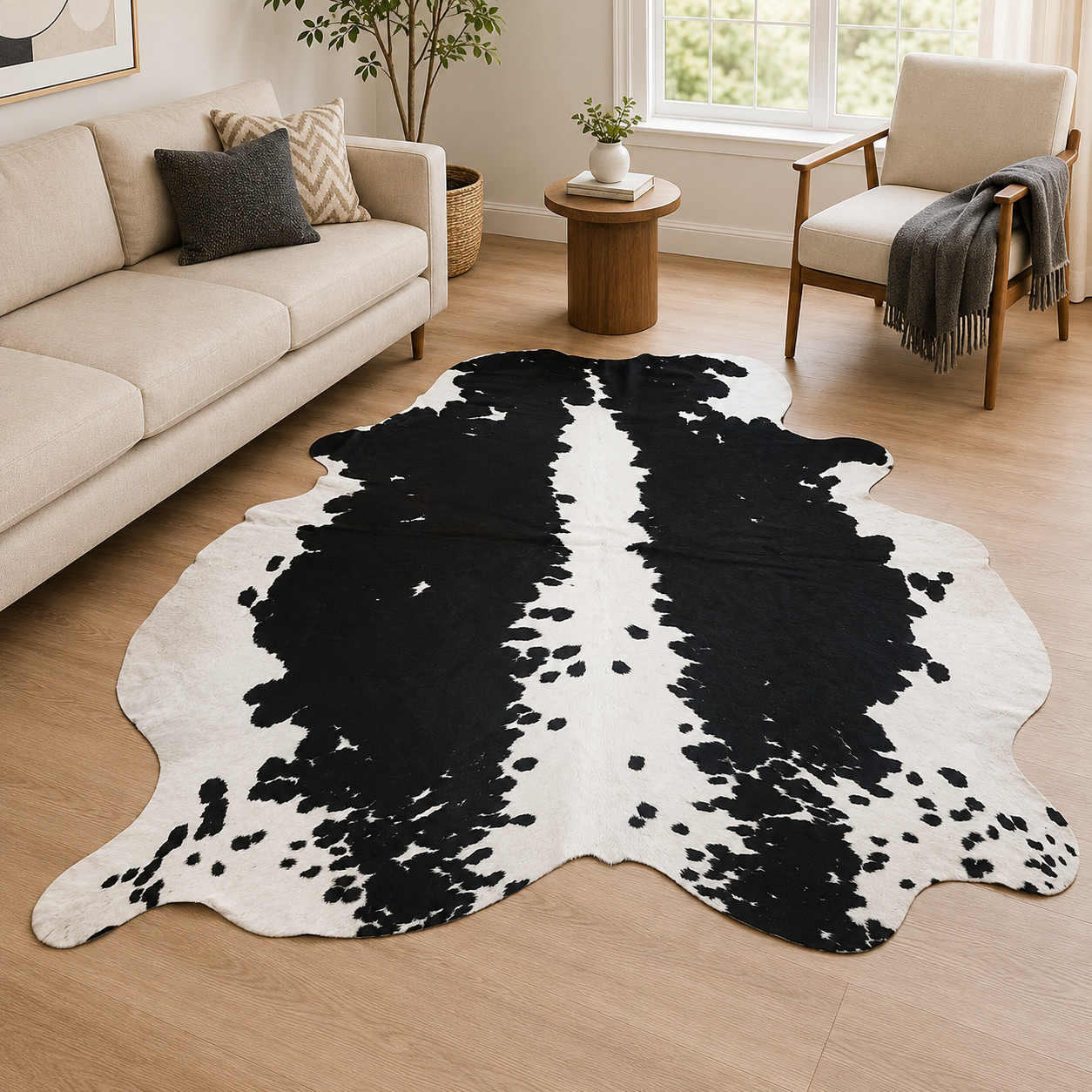 Genuine Cowhide Rug, Natural Hair-on-Hide Leather Area Rug, Authentic Cow Skin