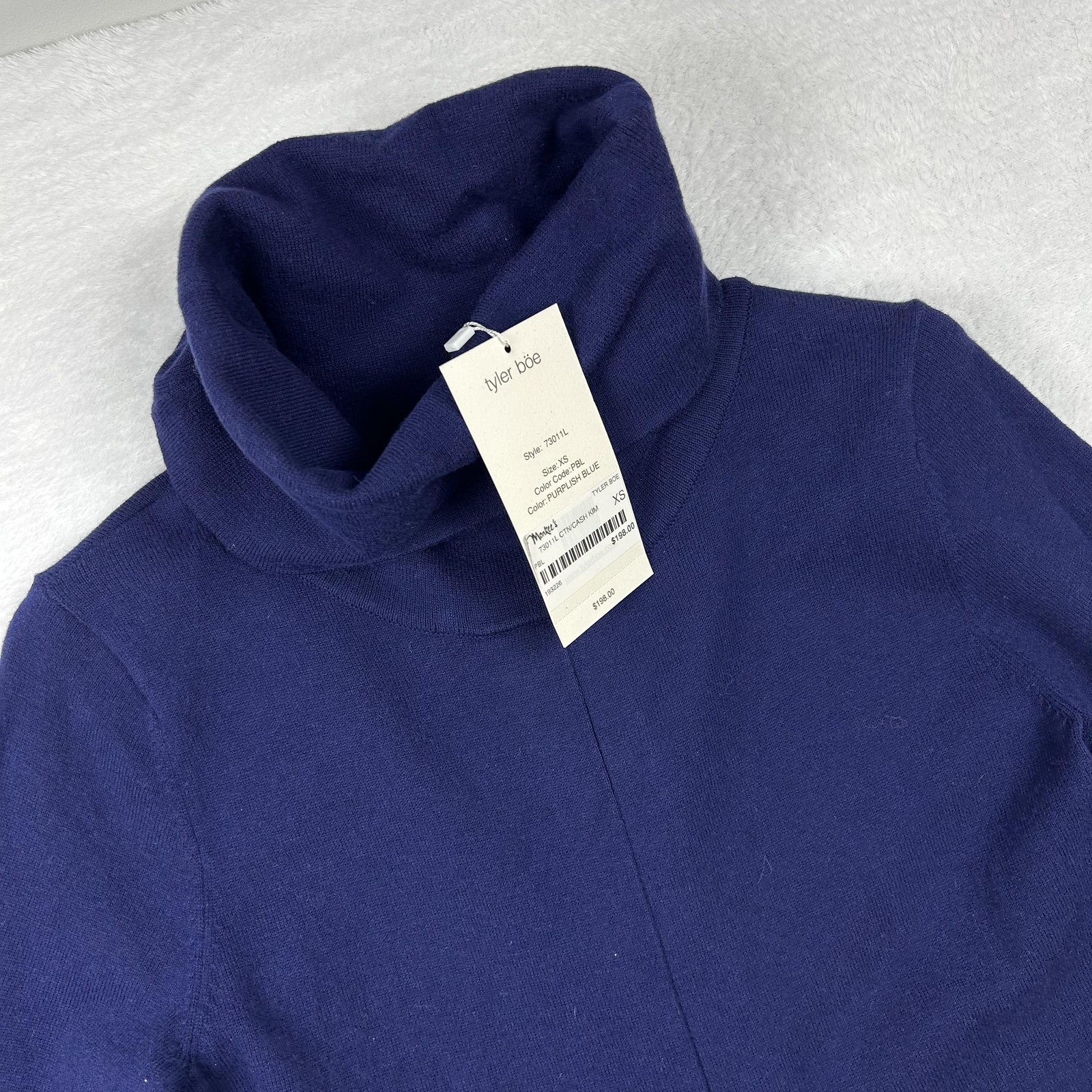 Tyler Böe Sweater Dress Womens XS Purplish Blue Cowl Neck 3/4 Sleeve Pockets