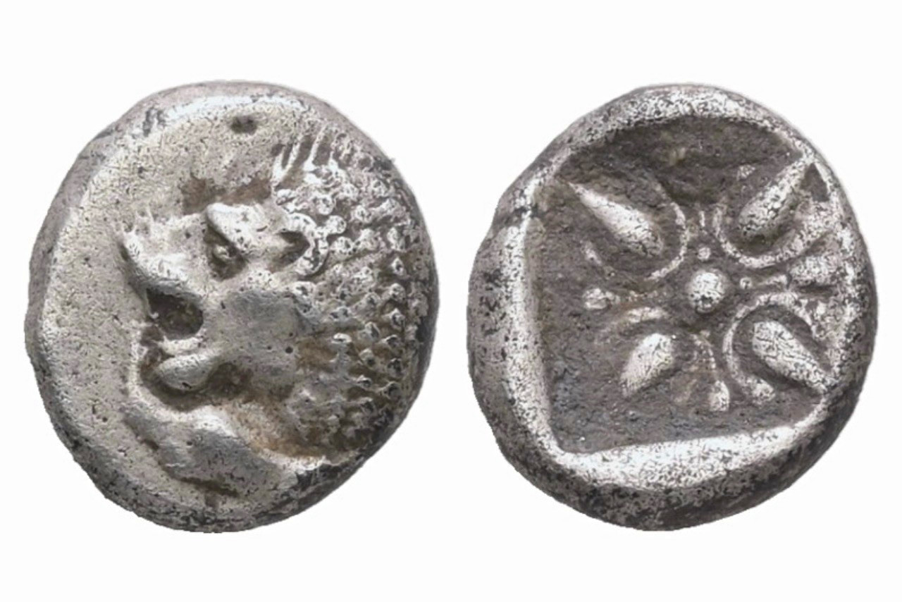 Miletos Ionia AR Diobol 6th-5th Century BC Lion Star Ancient Greek Silver